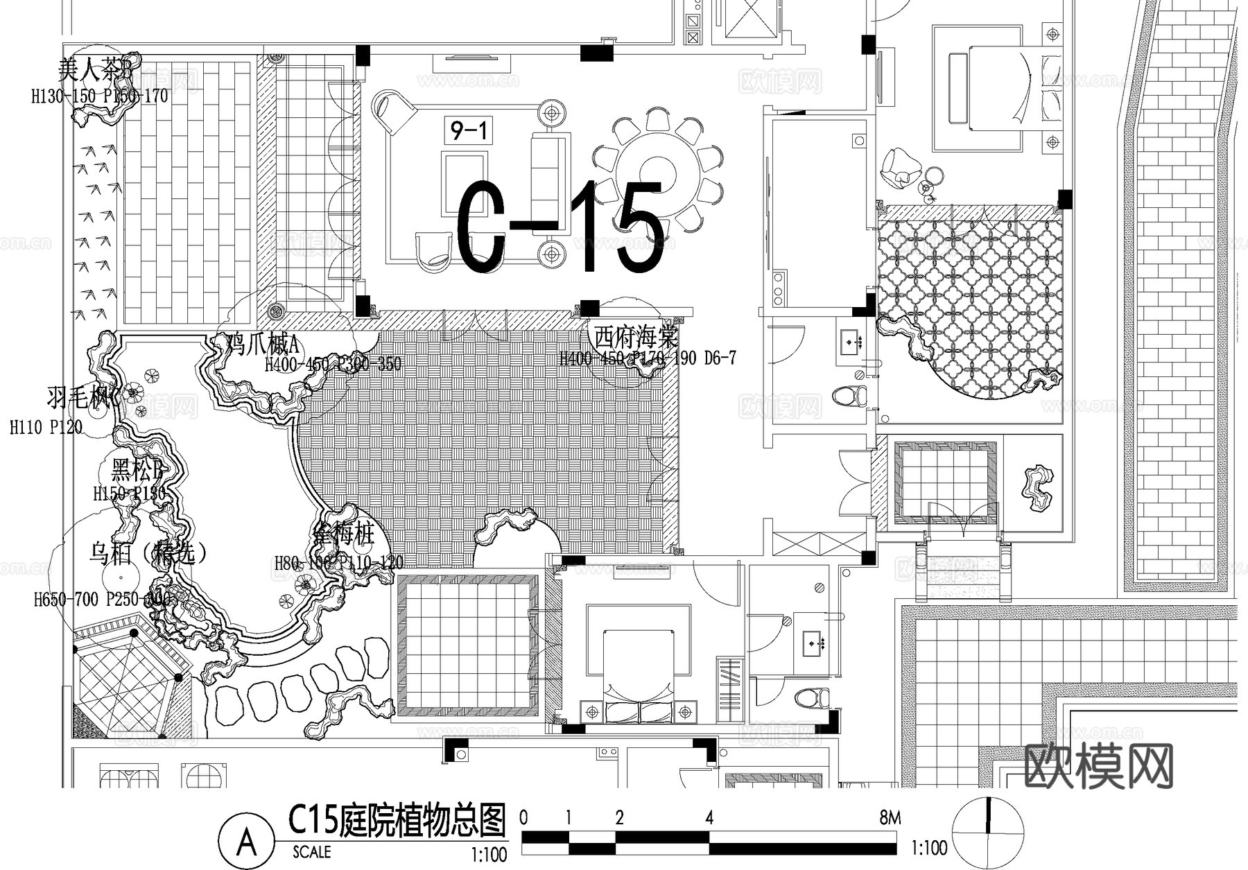新中式别墅庭院景观平面图CAD施工图cad施工图