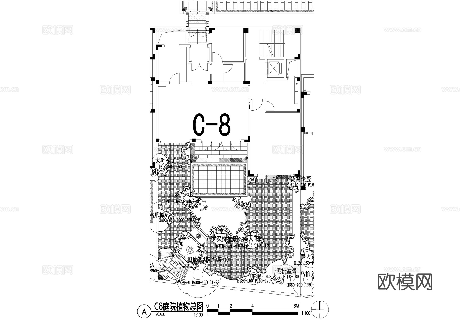 新中式别墅庭院景观平面图CAD施工图cad施工图