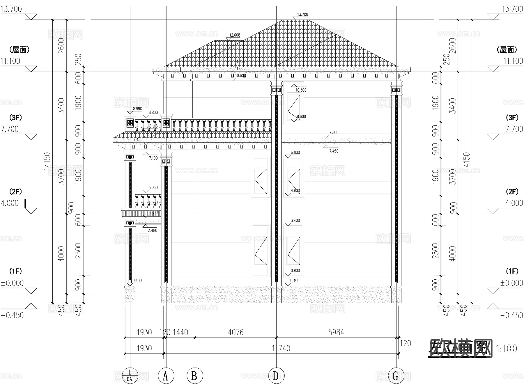 新中式三层独栋别墅乡村农村自建房住宅建筑CAD施工图cad施工图