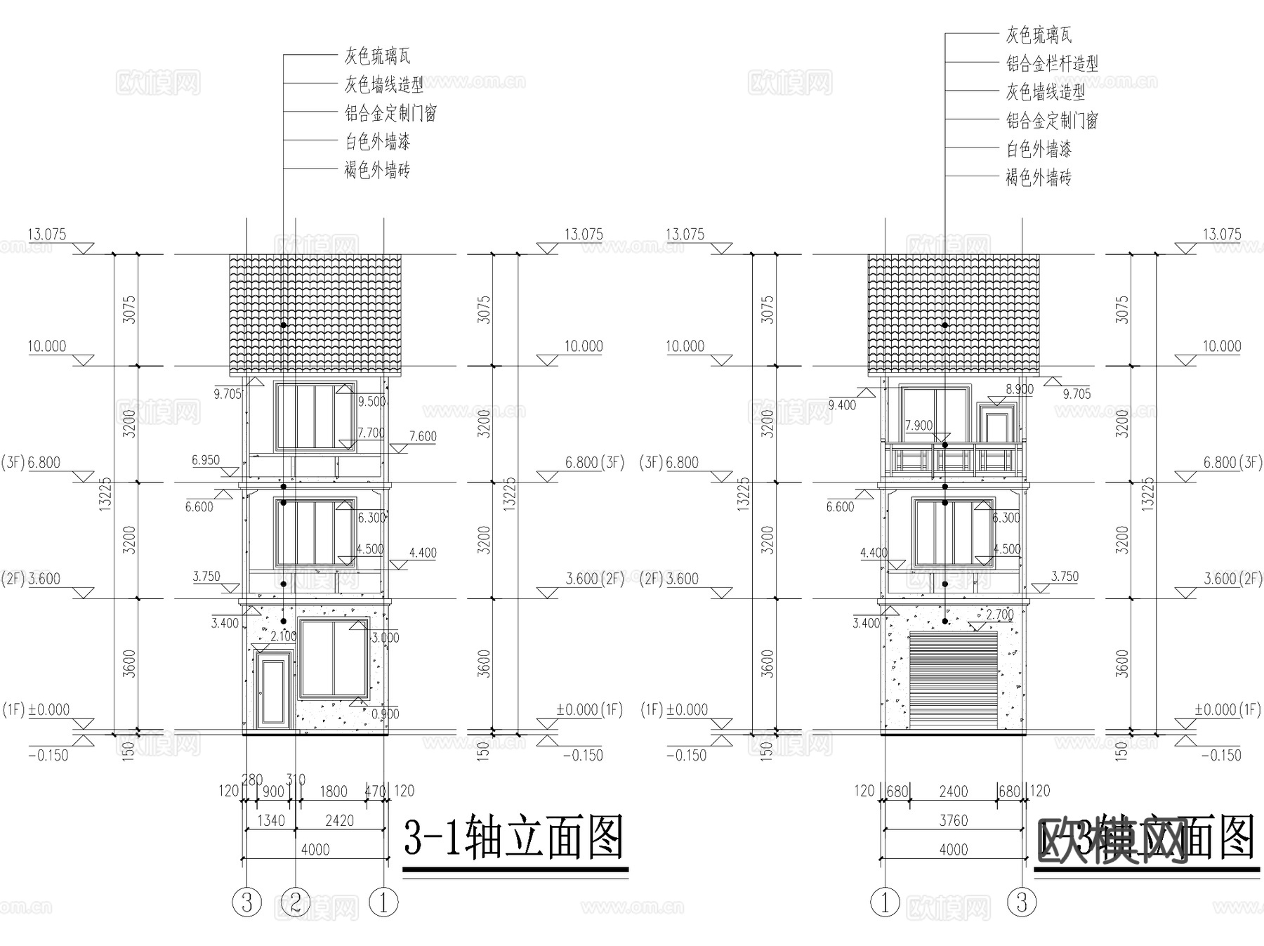 新中式三层别墅农村自建房临街商铺门面建筑CAD施工图cad施工图