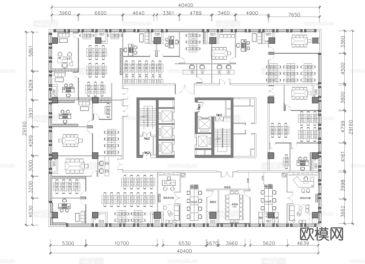 1000平办公室 最新平面办公室施工图cad施工图