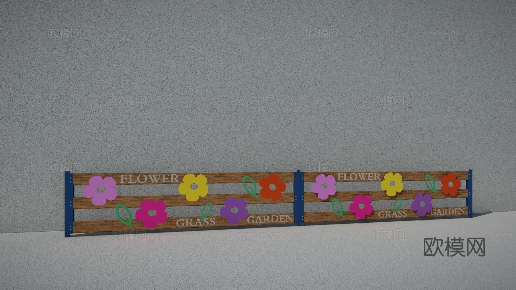 现代生态户外花园卡通木质栏杆动物围栏护栏彩色花朵儿童创意栅栏su模型