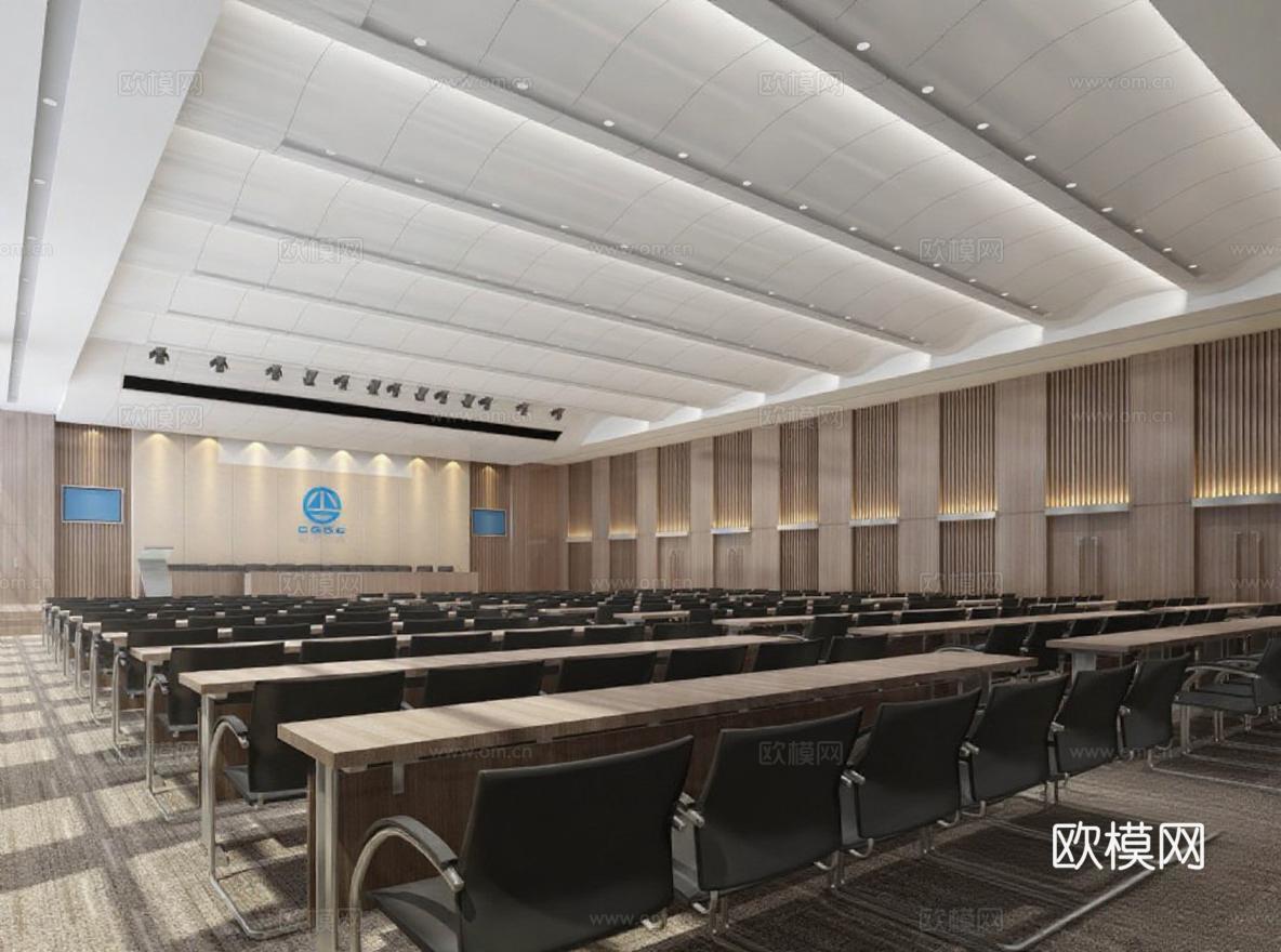 现代商务会议室设计 企业展厅会议中心效果图 3D渲染庄重培训空间免费3d模型