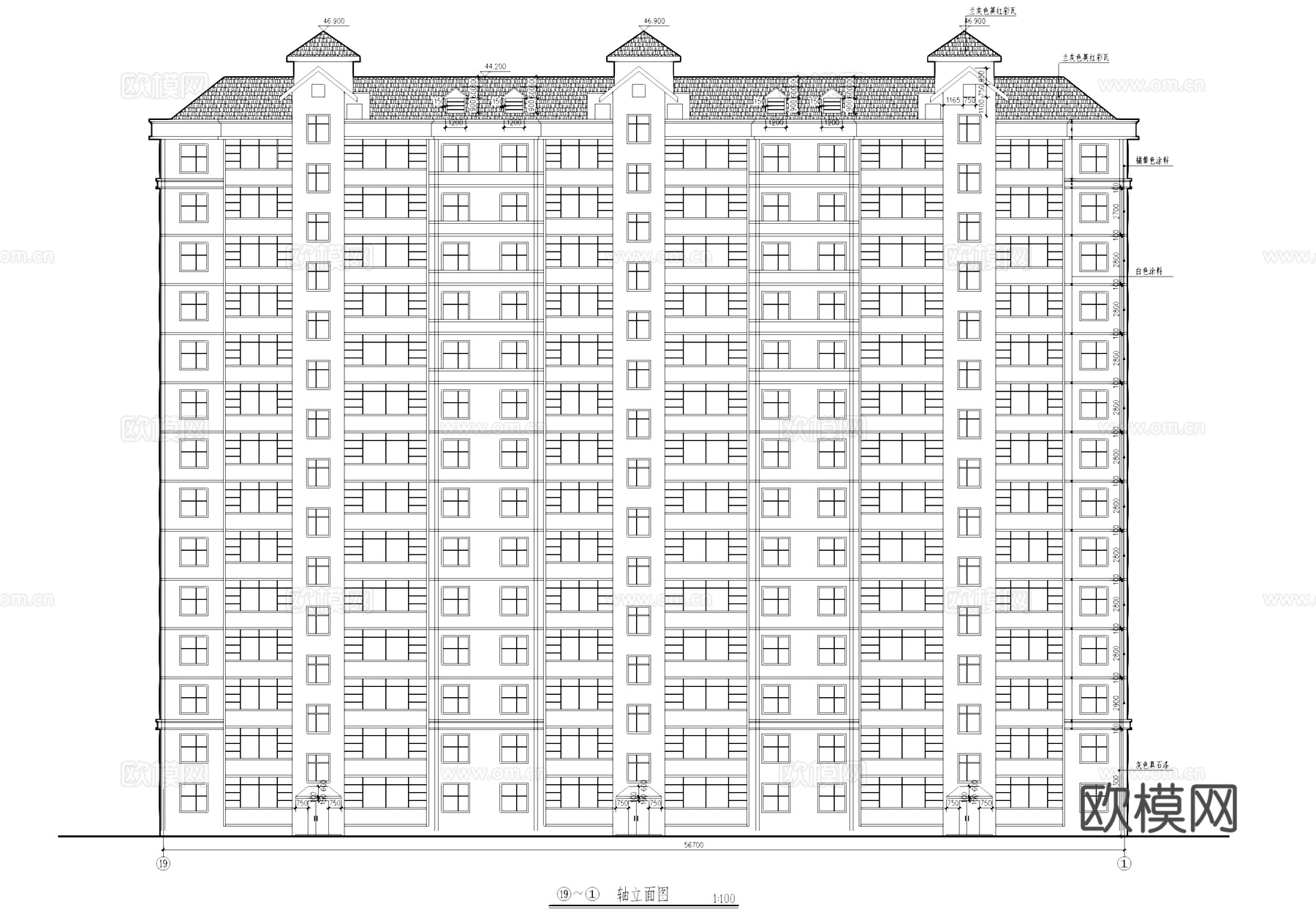 十四层一梯两户小高层住宅建筑CAD施工图cad施工图