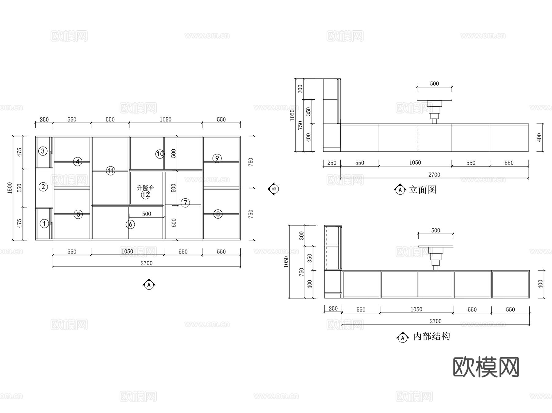 榻榻米式柜子室内家具节点大样CAD施工详图集 6套cad施工图