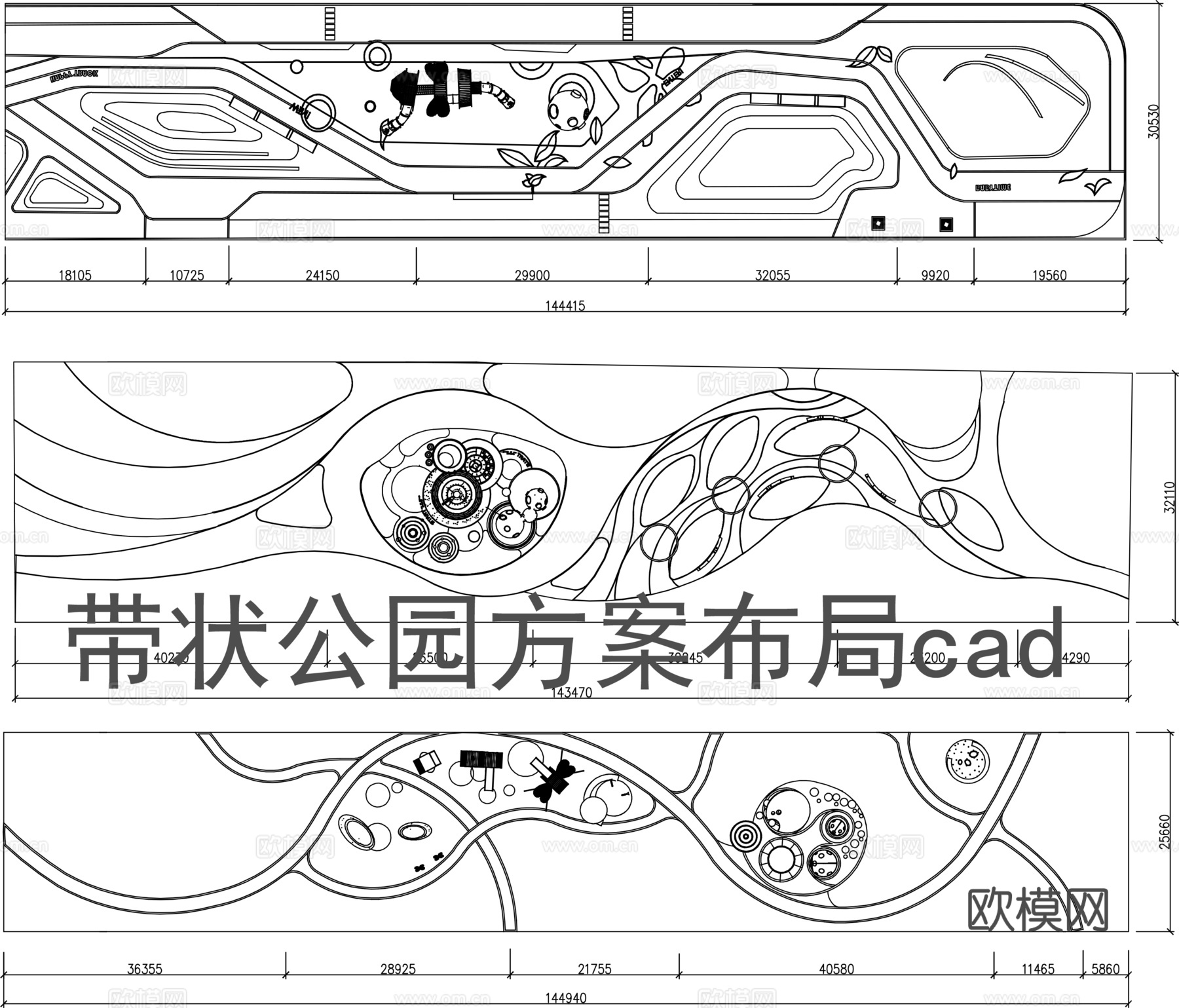 带状公园方案布局cad施工图