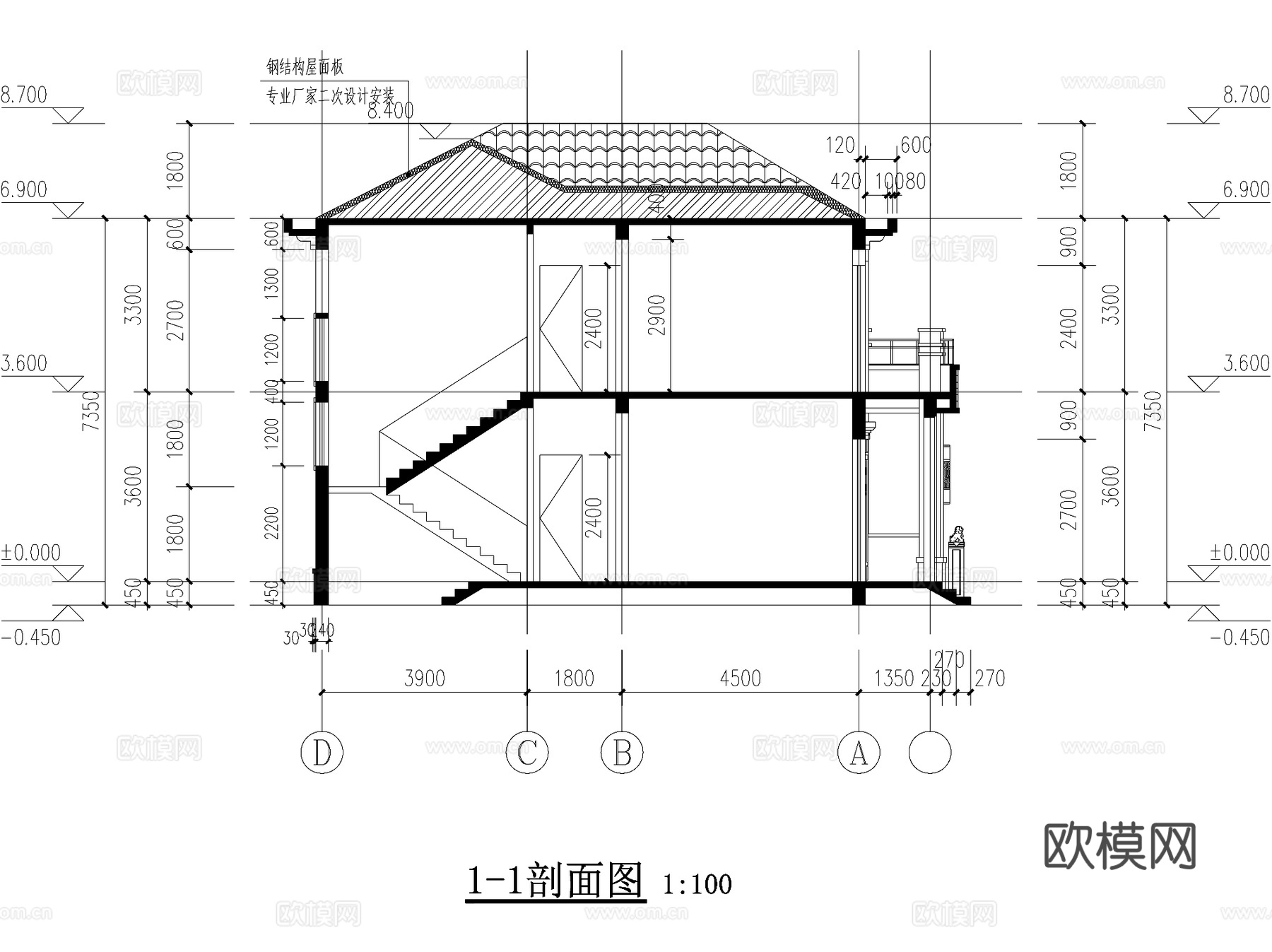 新中式二层独栋别墅乡村农村自建房建筑CAD施工图cad施工图