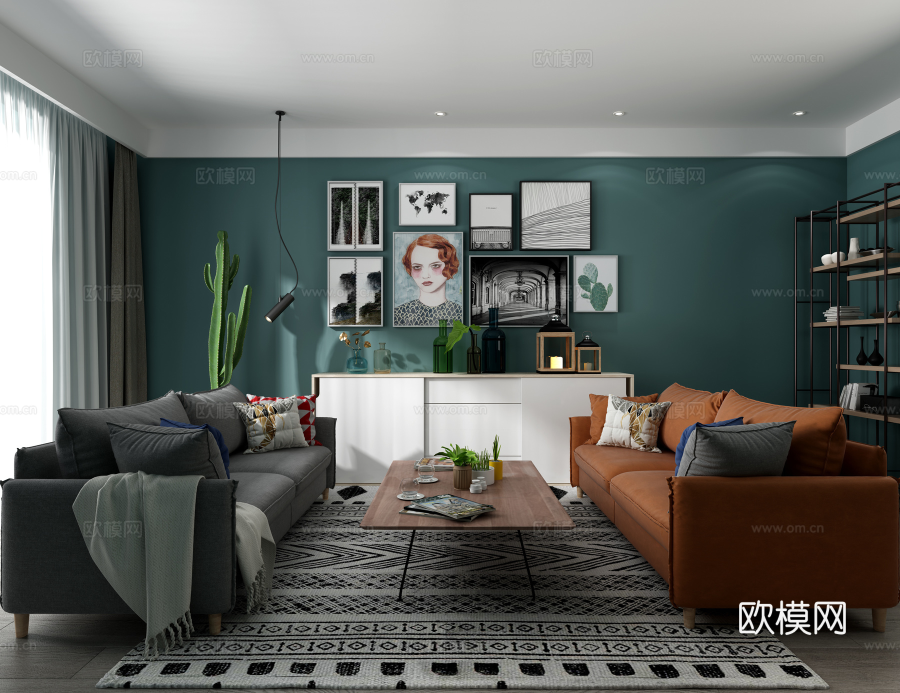 现代沙发茶几组合 挂画 电视柜3d模型下载（渲染图3）