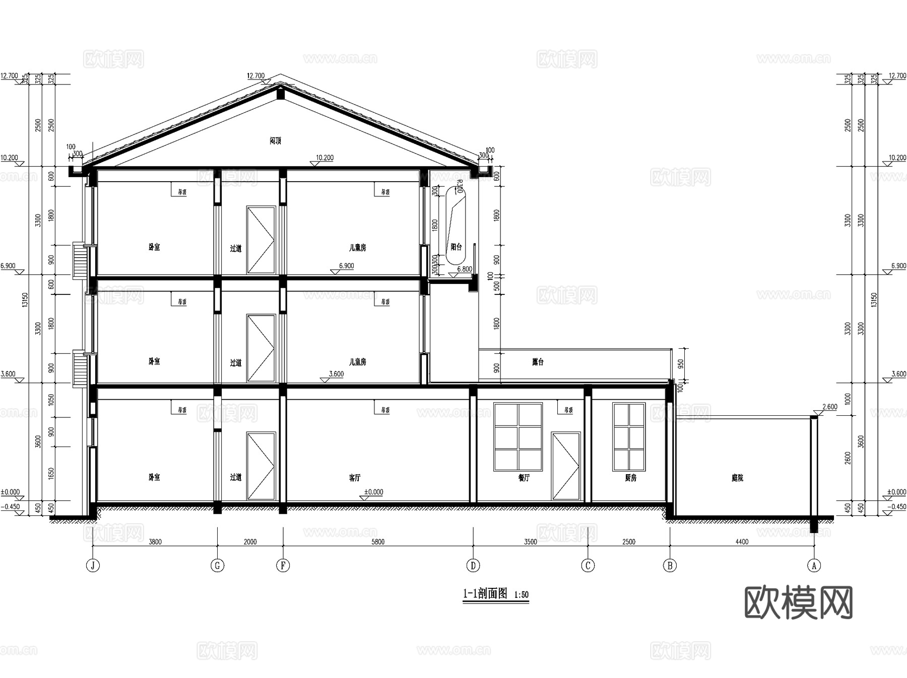 新中式三层合院别墅乡村农村自建房住宅建筑CAD施工图cad施工图
