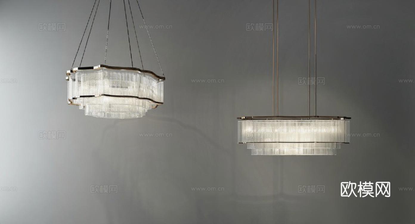 现代水晶吊灯金属链条悬挂 轻奢客厅卧室灯具 高端室内设计3D模型展示免费3d模型