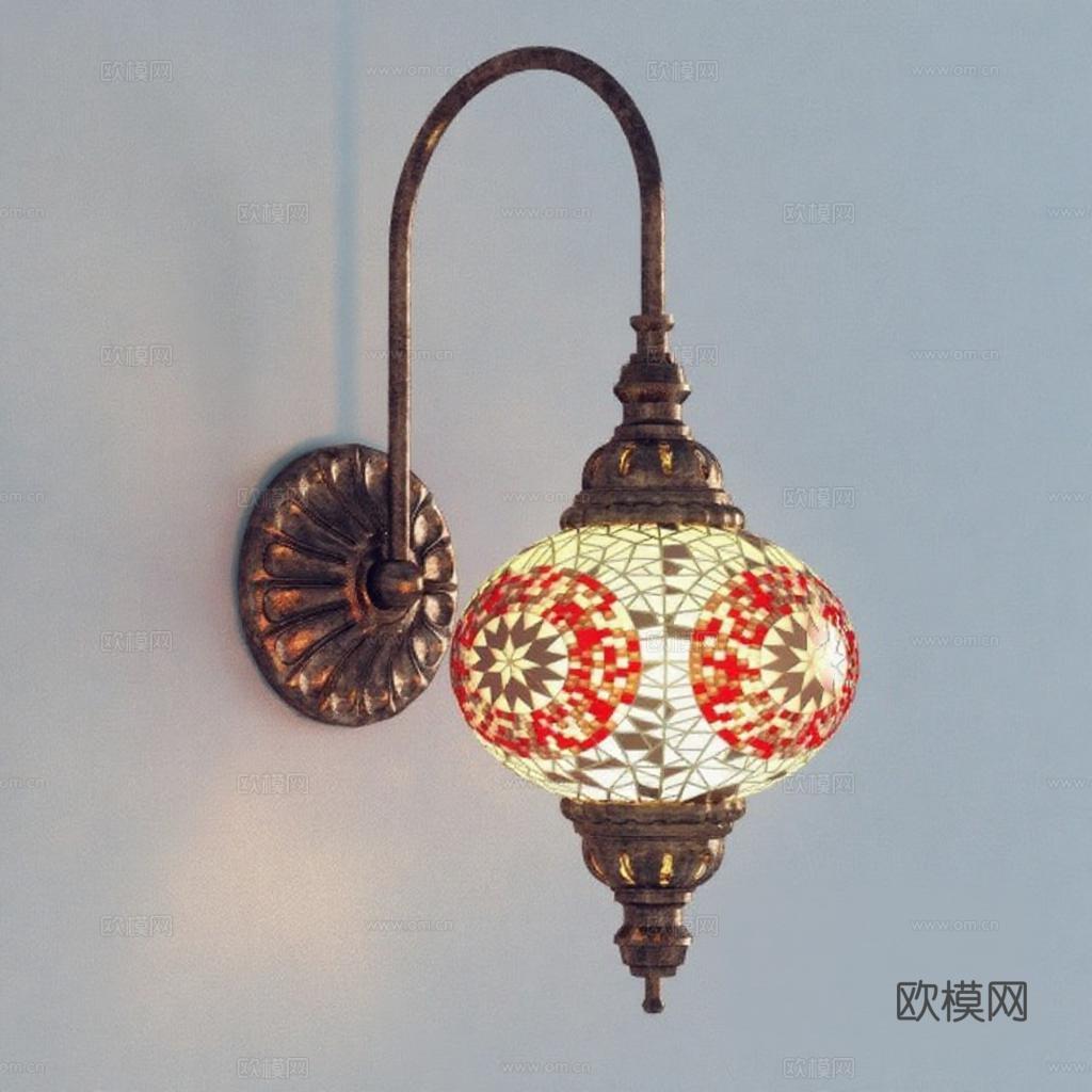 复古手工马赛克壁灯 土耳其风情彩色玻璃灯具 暖光装饰艺术铜艺家居免费3d模型