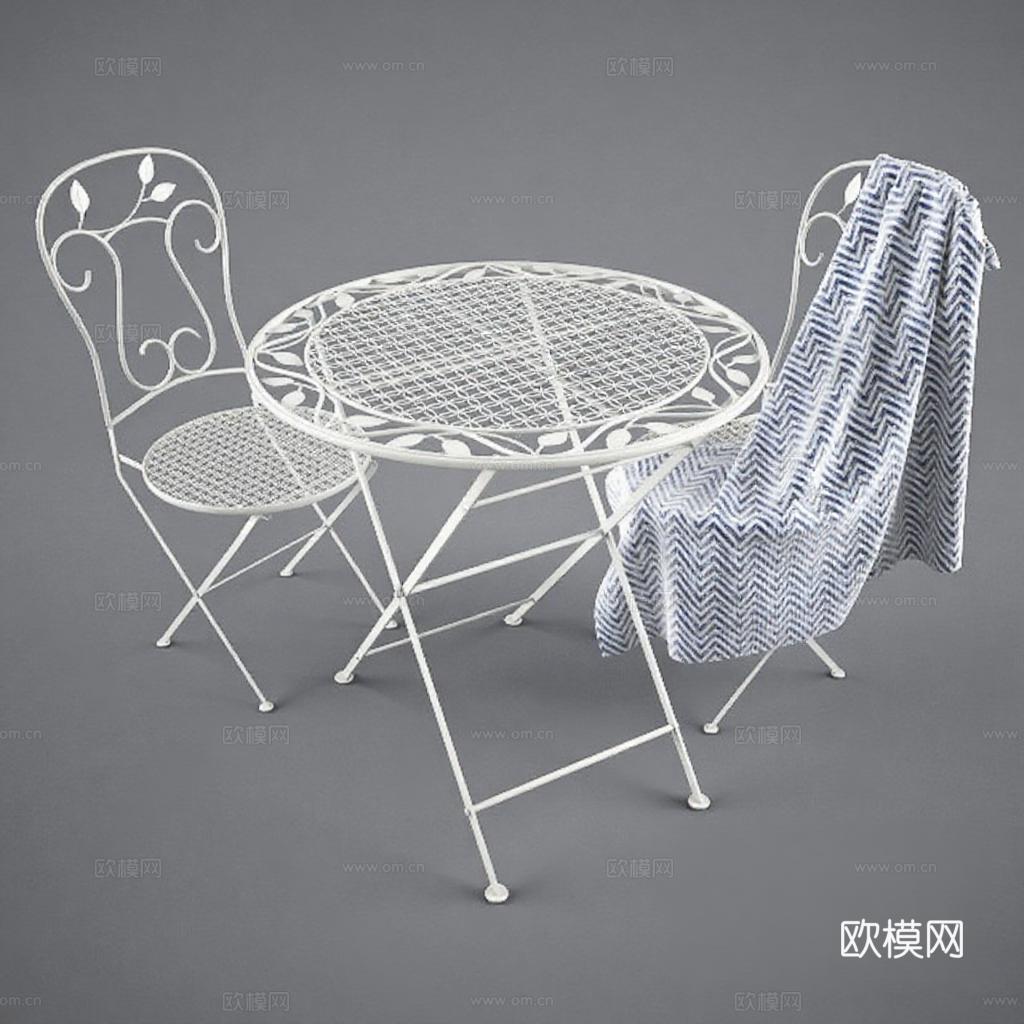 白色铁艺户外桌椅 法式复古庭院家具3D渲染模型 设计素材产品展示图免费3d模型下载