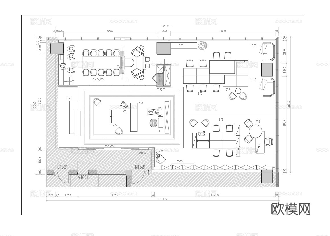 办公室 最新平面办公室施工图cad施工图