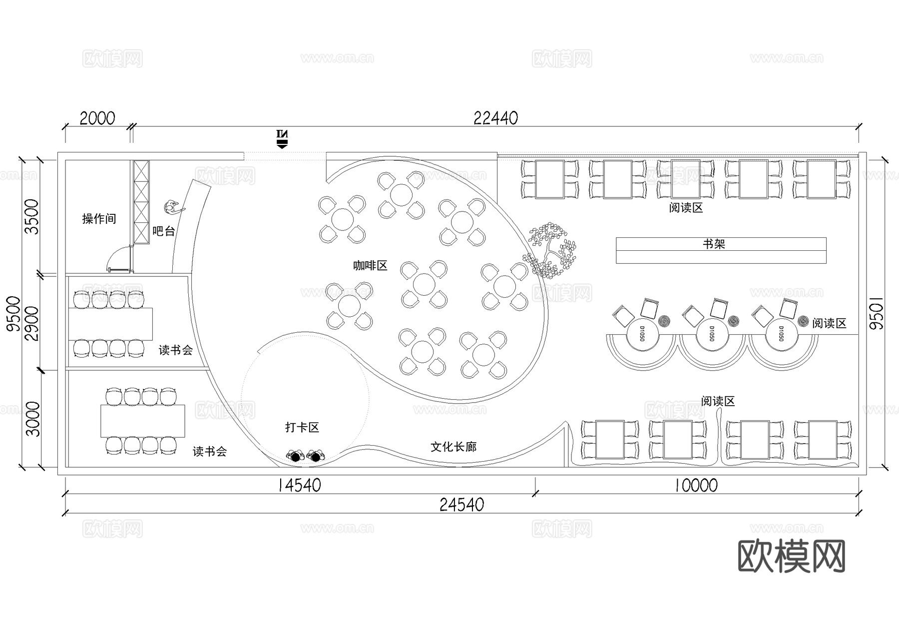 书店咖啡书吧图书馆阅览室平面图cad施工图