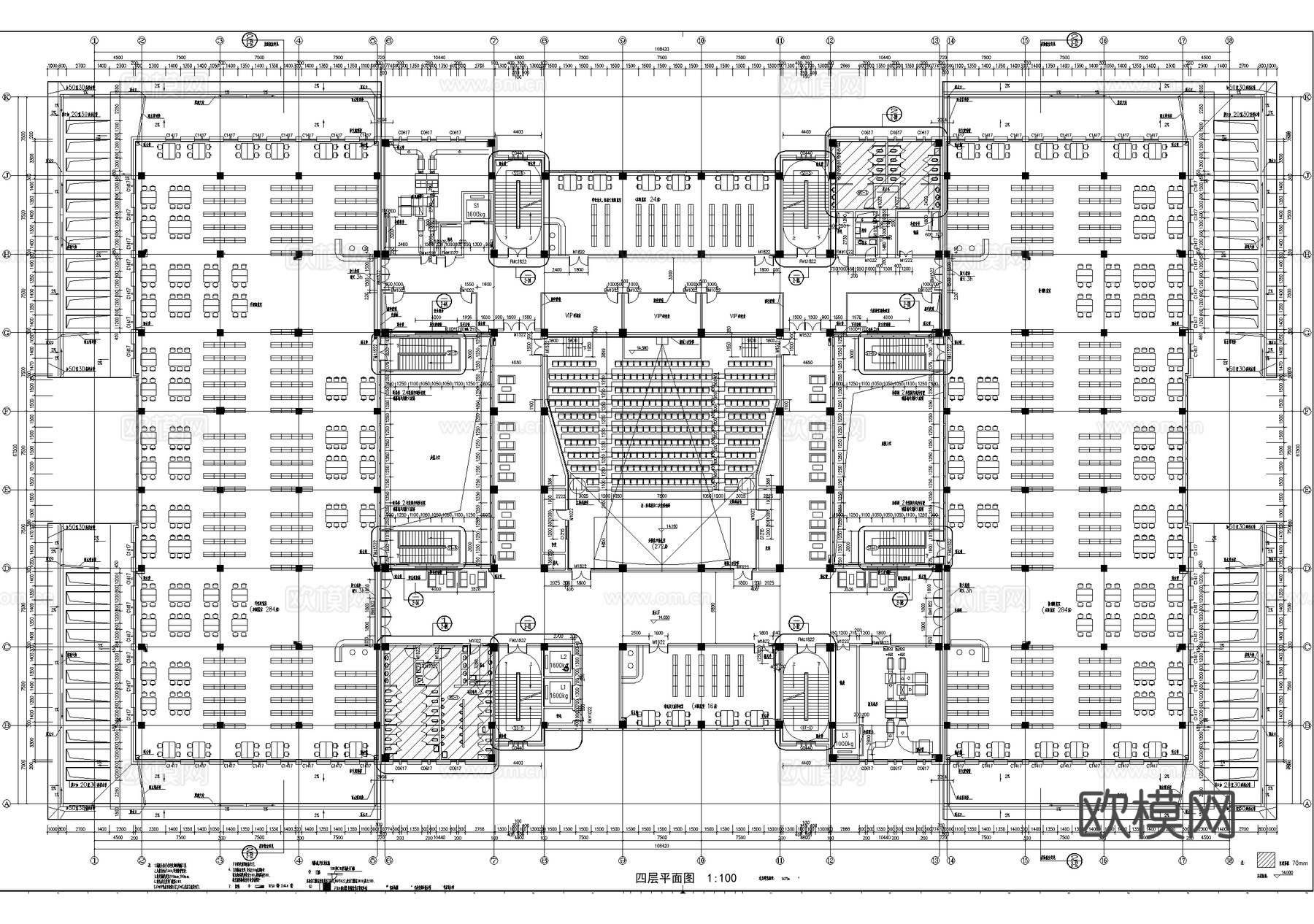 五层大学图书馆建筑平面图吊顶图cad施工图