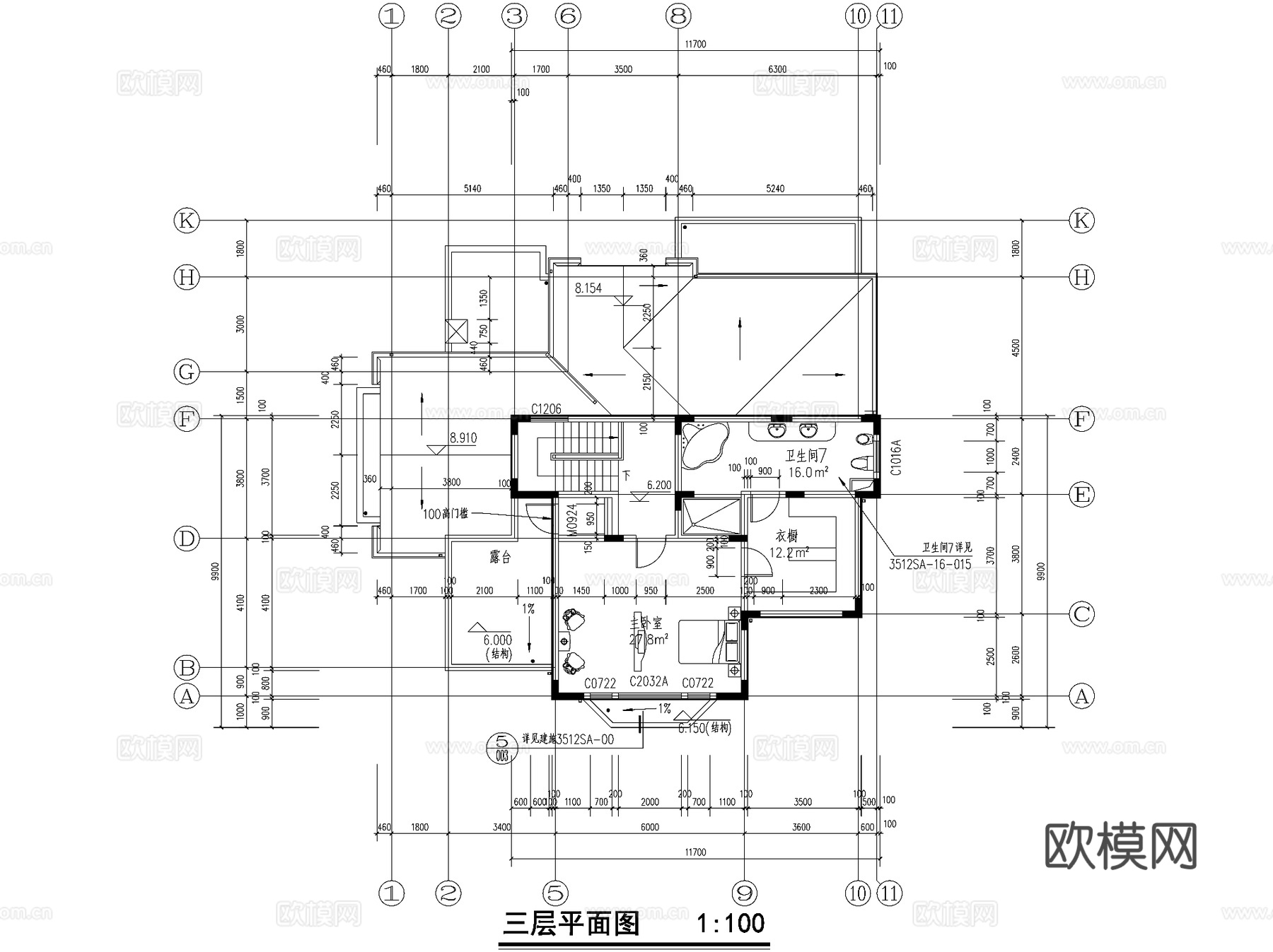 欧式复古三层独栋别墅农村乡村自建房住宅建筑CAD施工图cad施工图