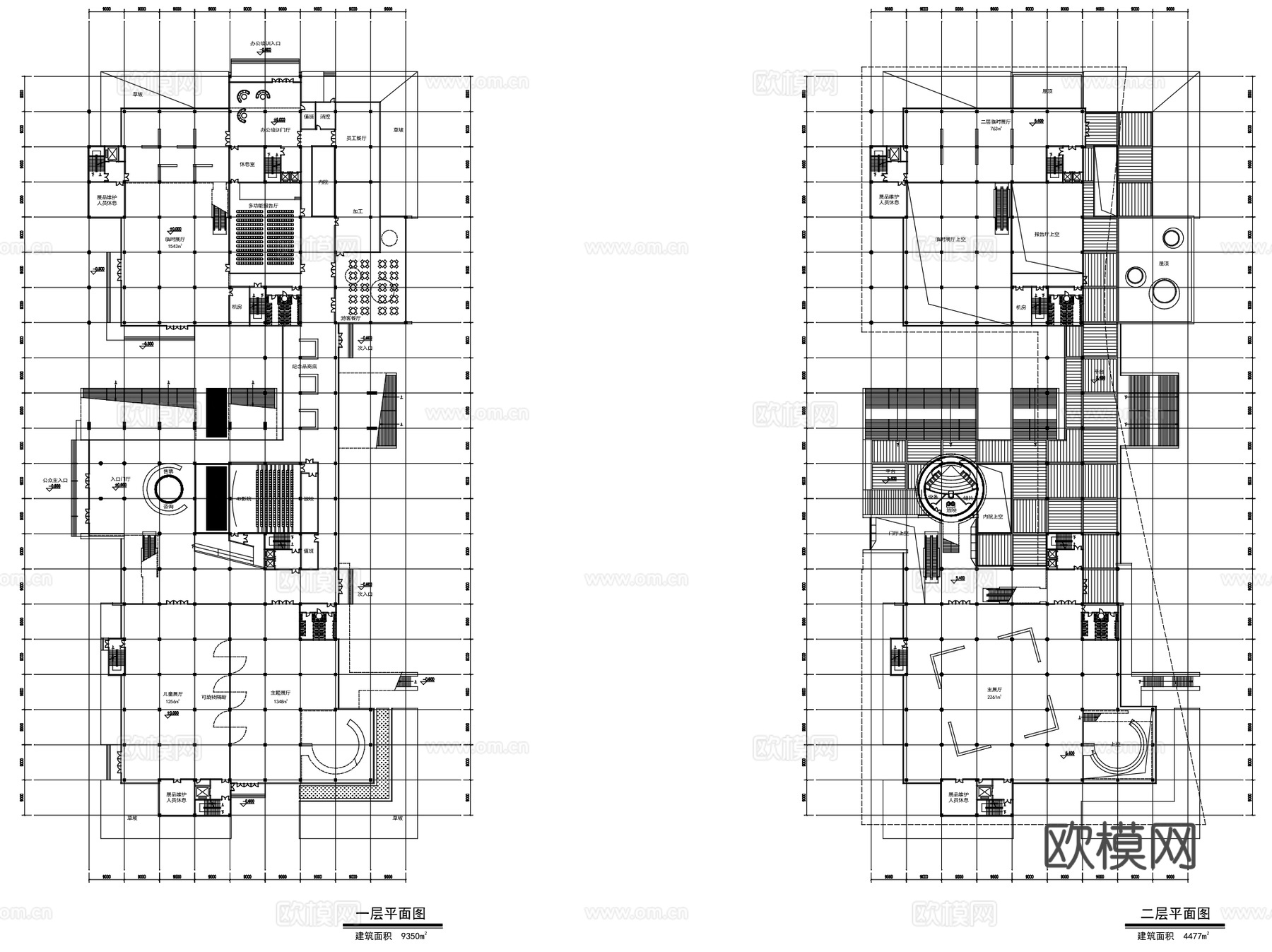 绍兴科技馆新馆建筑CAD平面施工图+SU+文本cad施工图