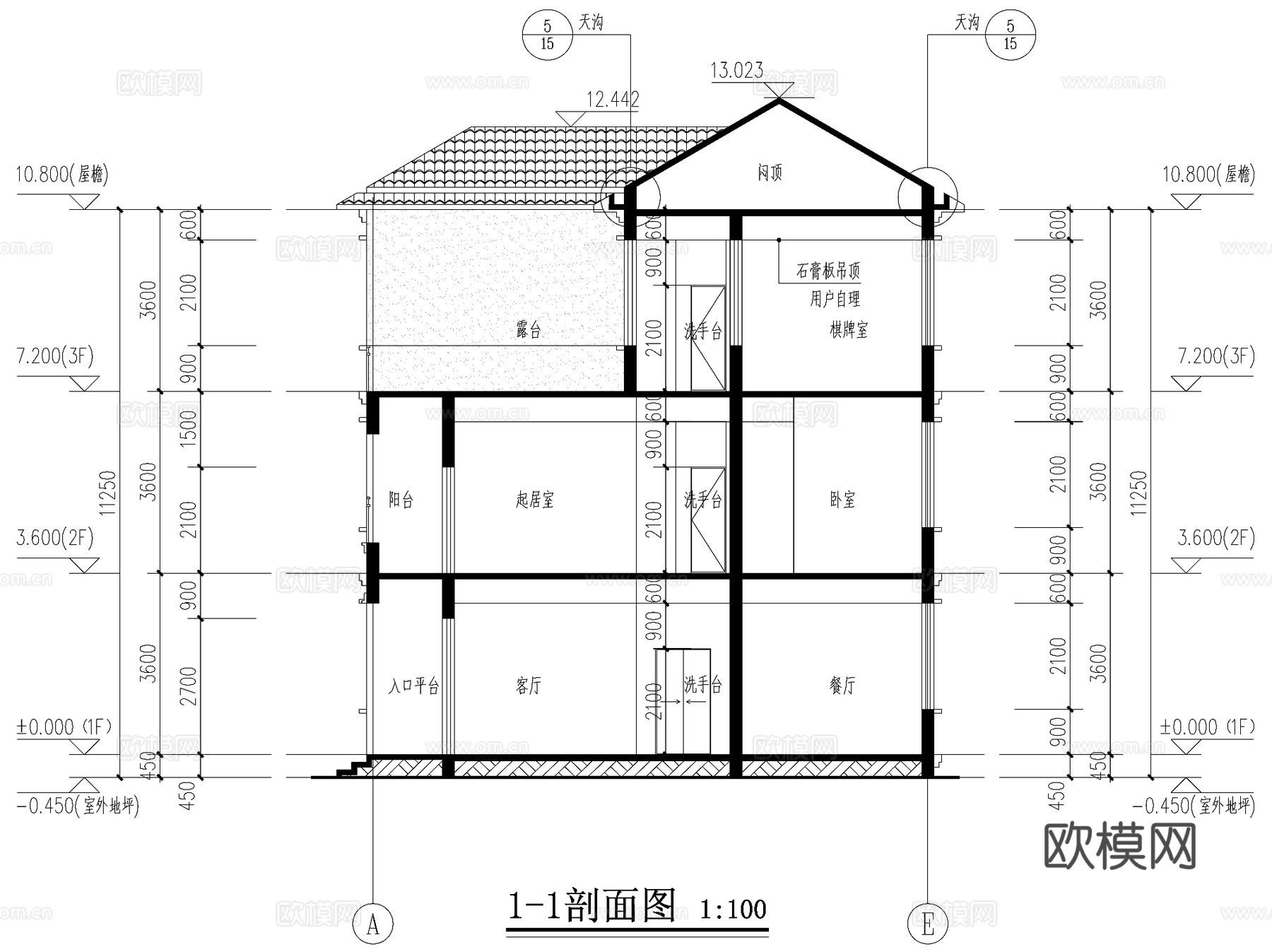 现代简欧三层独栋别墅乡村农村自建房住宅建筑CAD施工图cad施工图