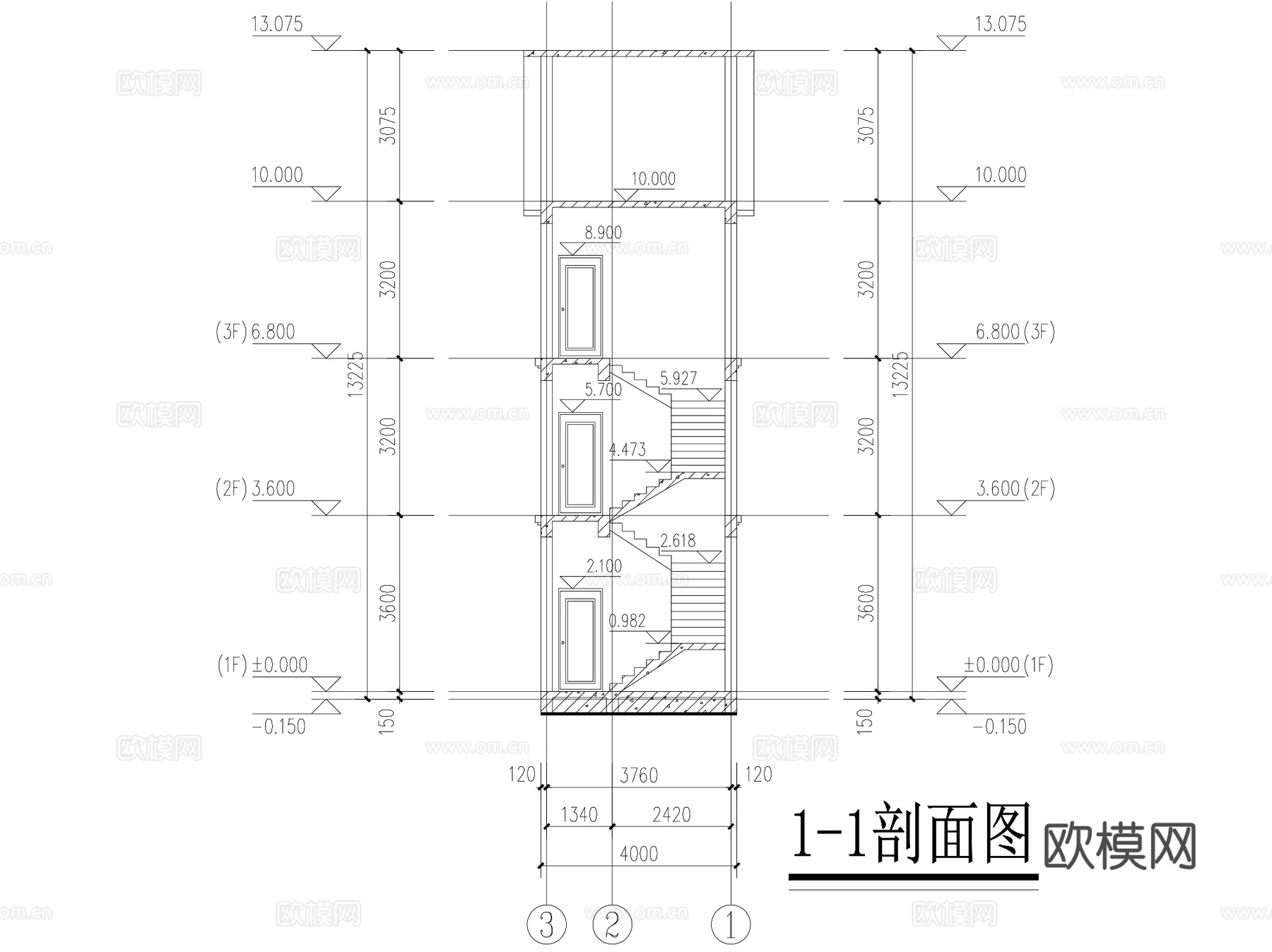 新中式三层别墅农村自建房临街商铺门面建筑CAD施工图cad施工图