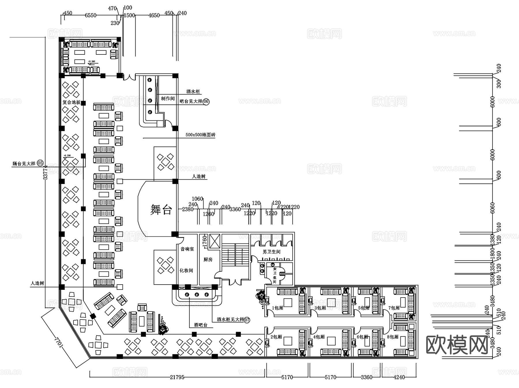 KTV包房包厢室内装饰CAD施工详图集 6套cad施工图