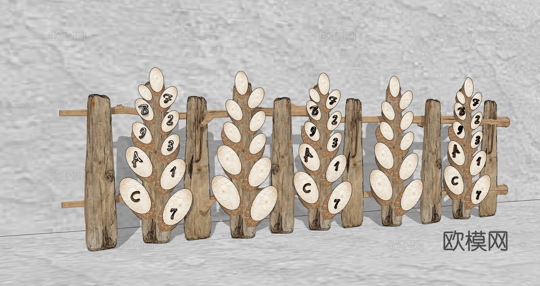 现代生态户外花园卡通木质栏杆动物围栏护栏彩色花朵儿童创意栅栏su模型