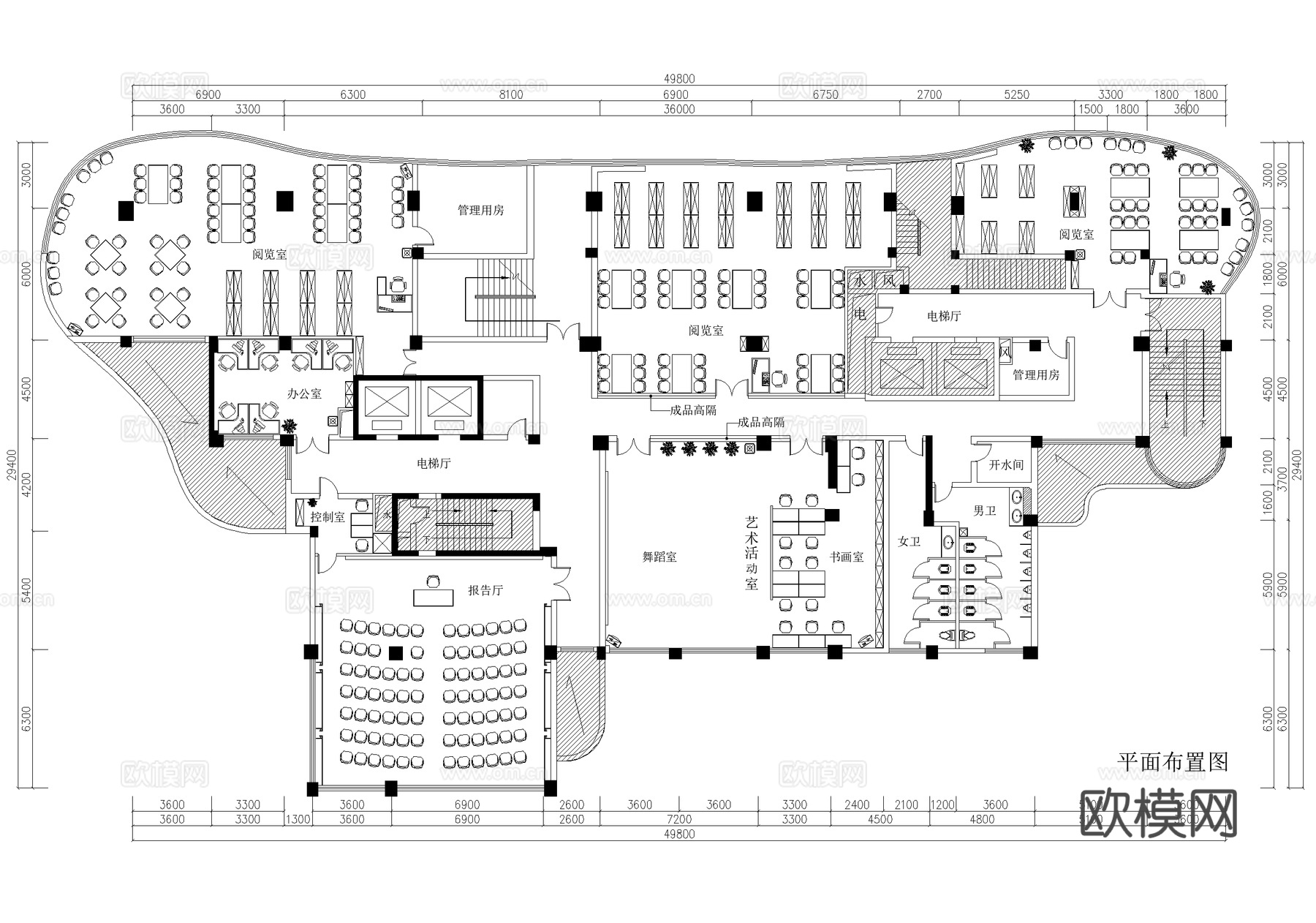 图书馆阅览室平面图cad施工图