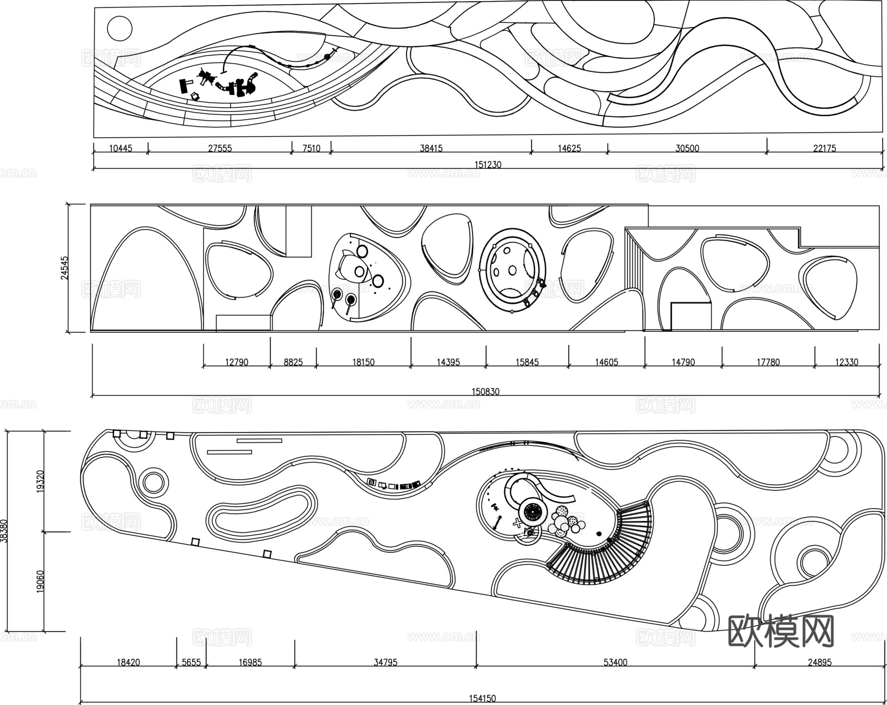 带状公园方案布局cad施工图