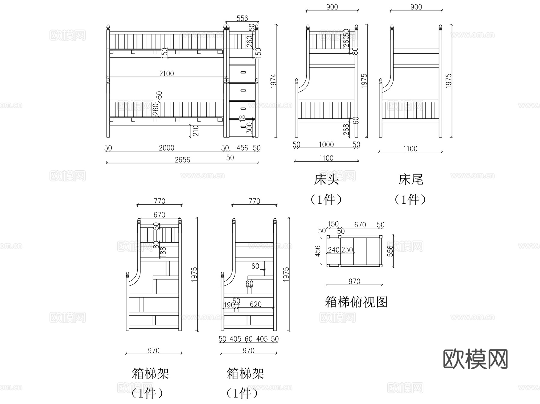 上下铺上下床室内家具节点大样CAD施工详图集 7套cad施工图