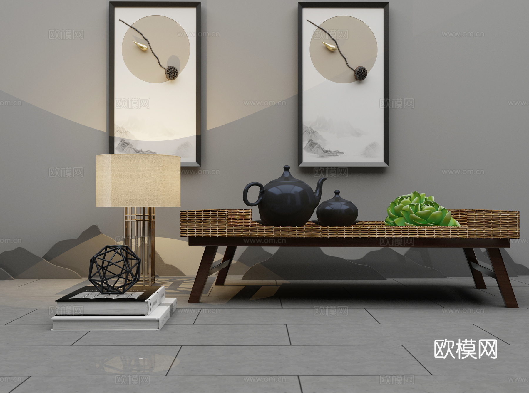 新中式家居组合3d模型下载（渲染图2）