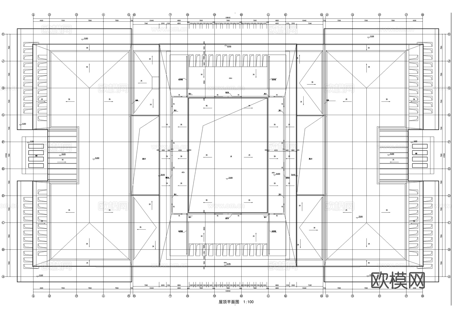 五层大学图书馆建筑平面图吊顶图cad施工图