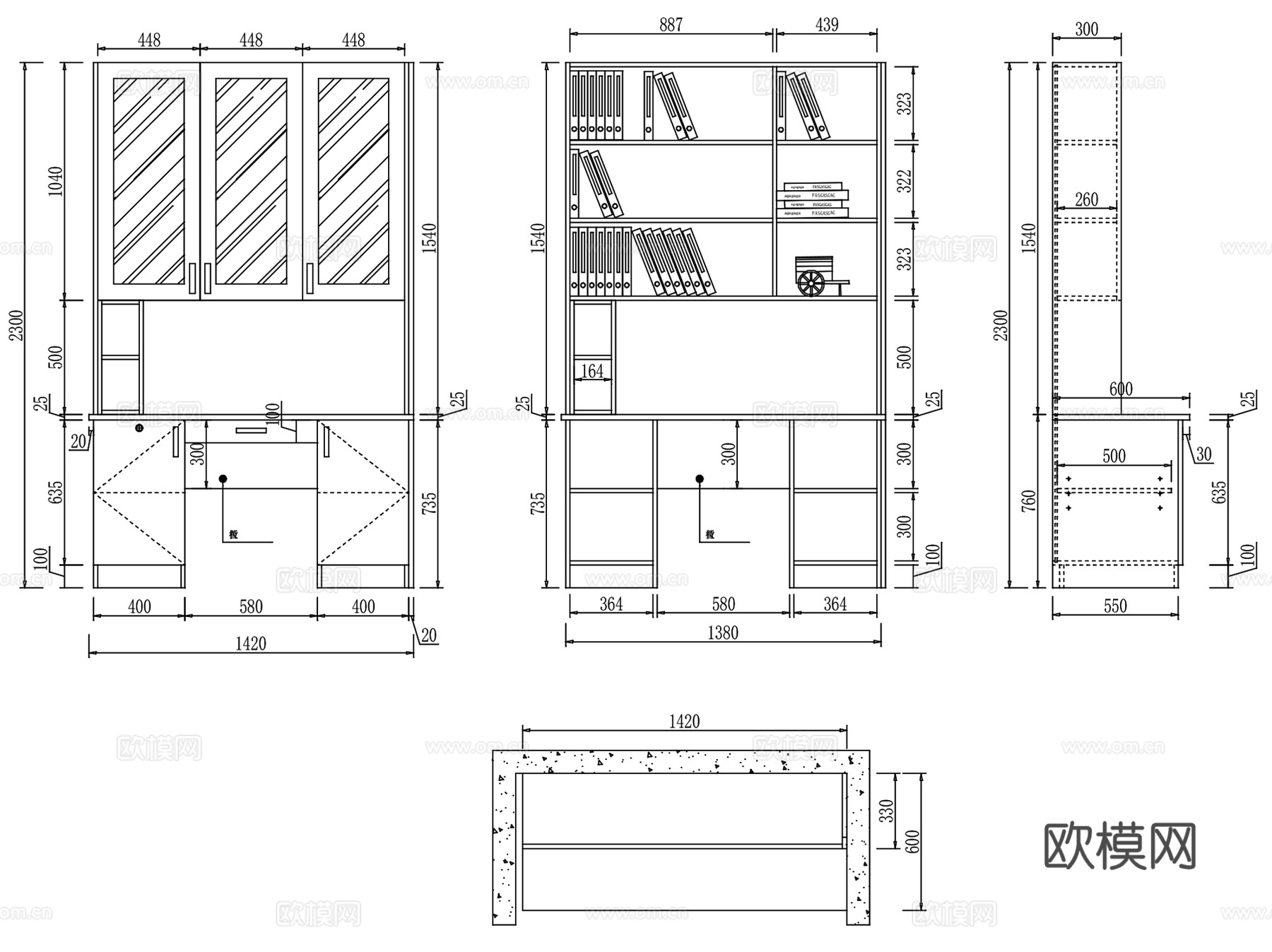 书房书柜书架室内家具节点大样CAD施工详图集 11套cad施工图