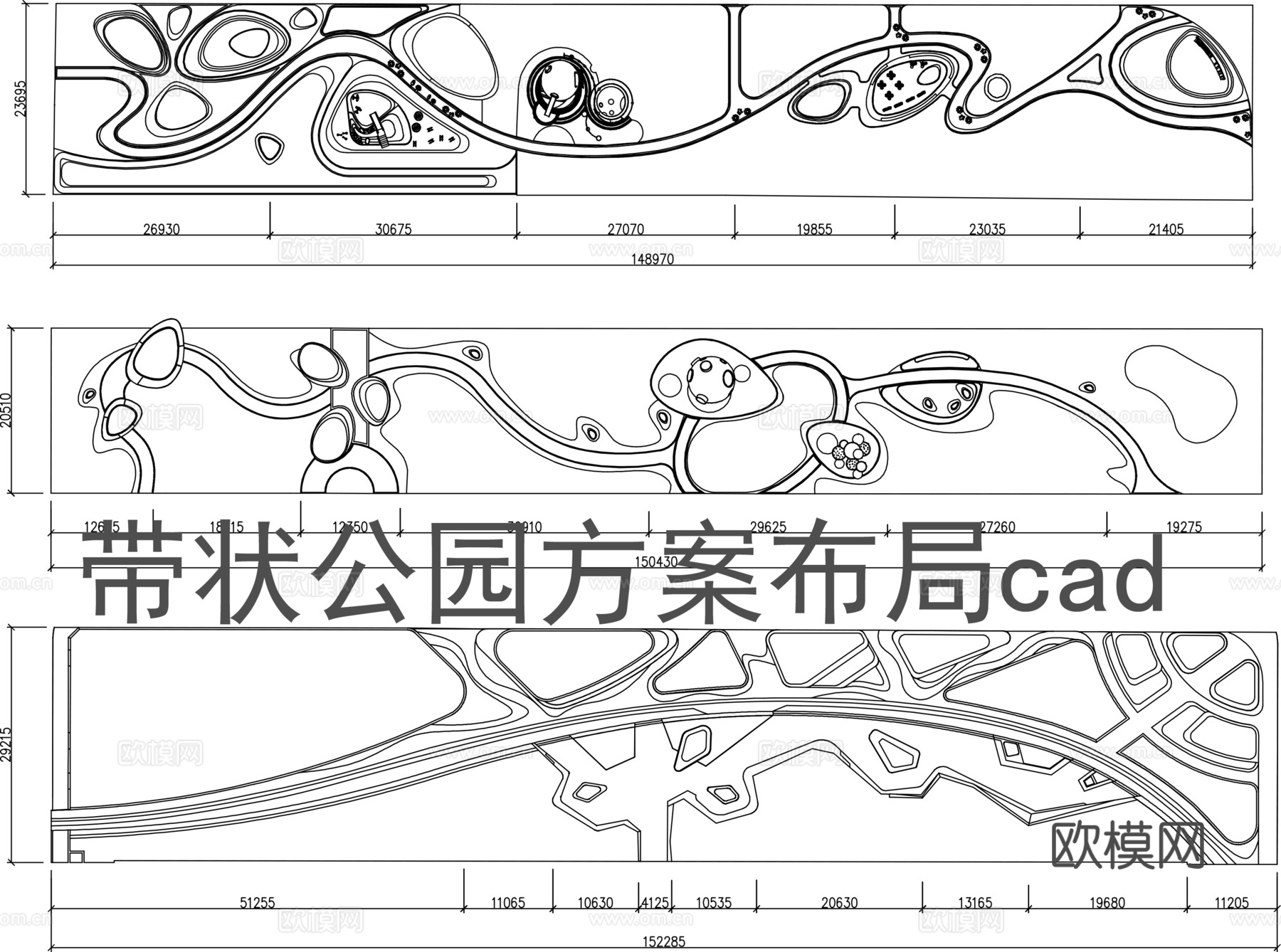 带状公园方案布局cad施工图