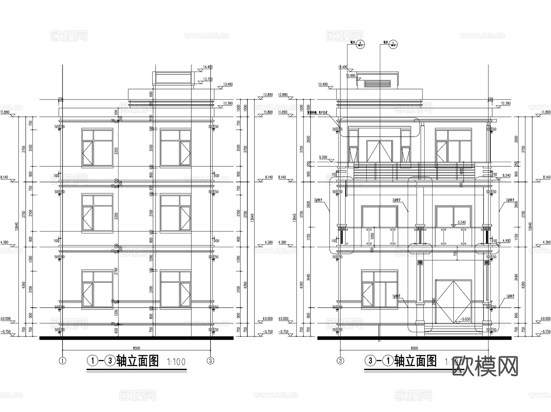 现代三层独栋别墅乡村农村自建房住宅建筑CAD施工图cad施工图