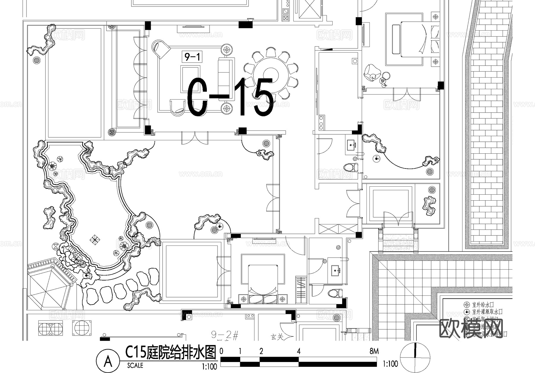 新中式别墅庭院景观平面图CAD施工图cad施工图