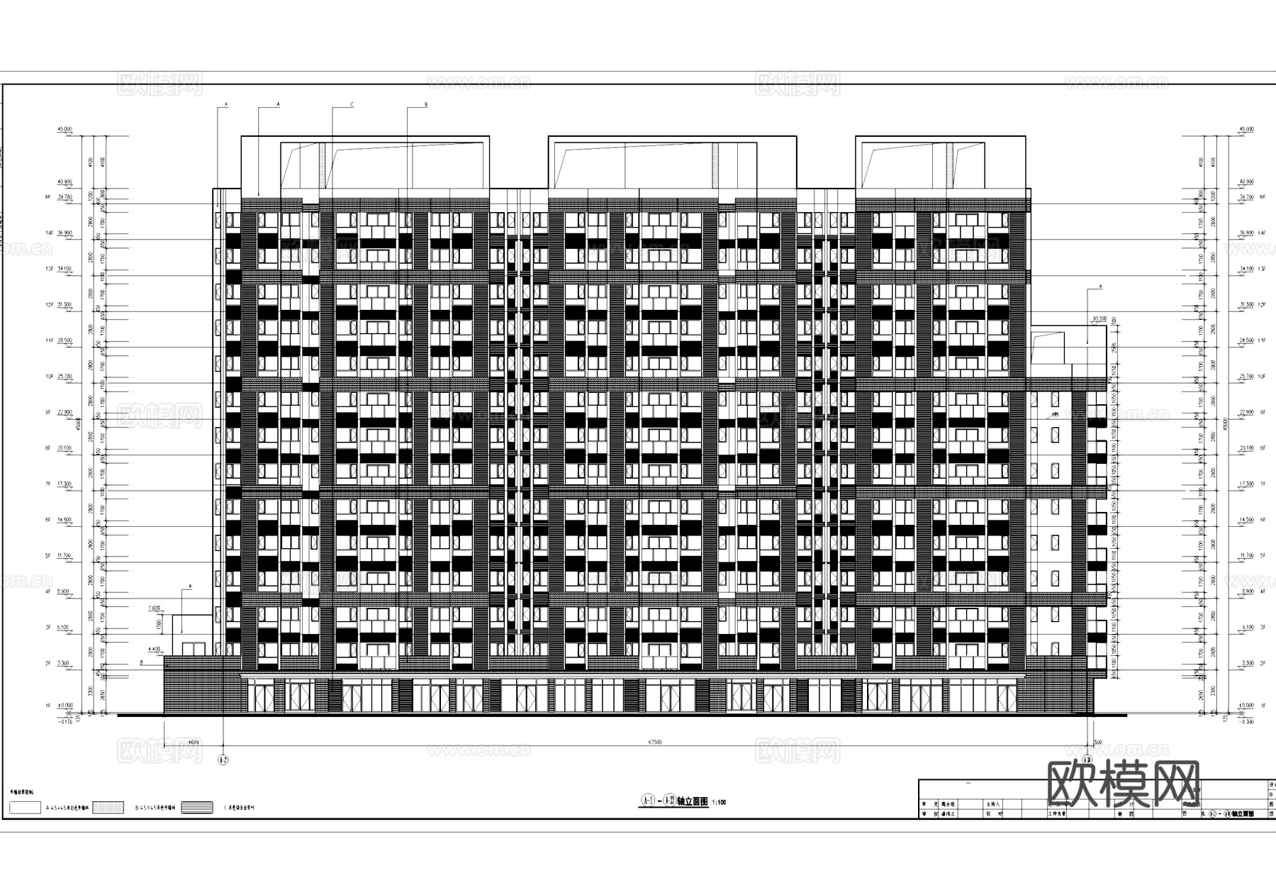 十四层一梯六户小户型住宅建筑CAD施工图cad施工图
