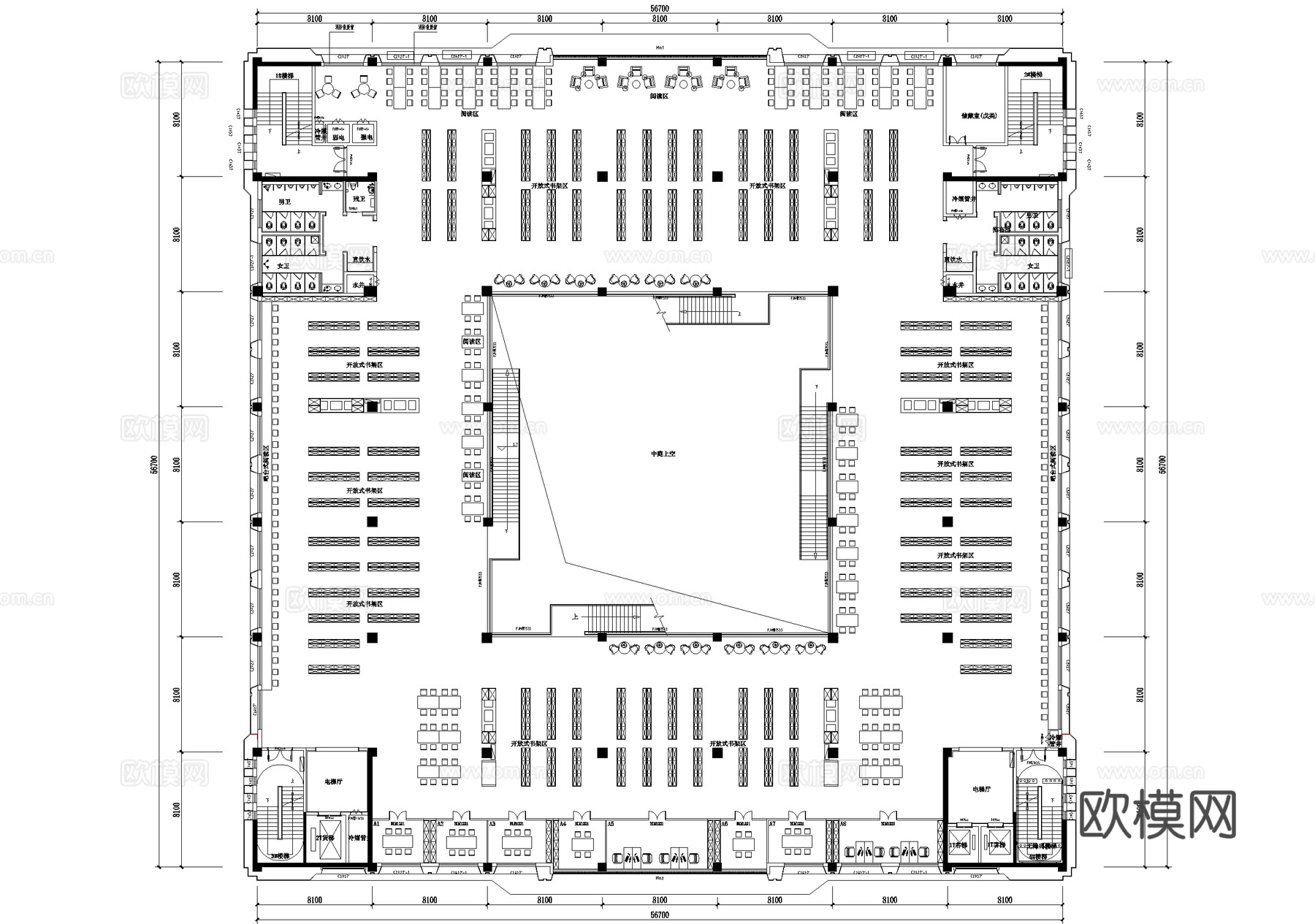 图书馆阅览室平面图cad施工图