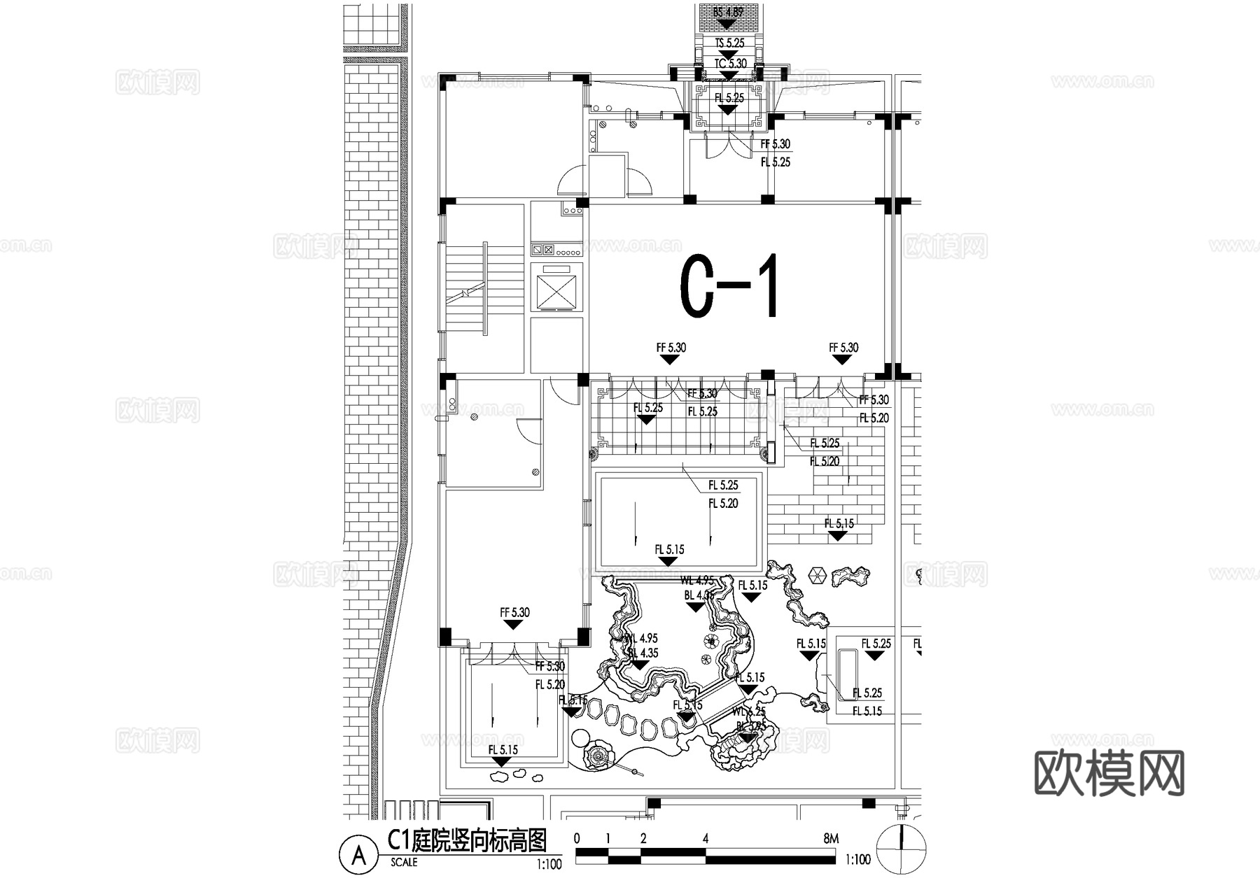 新中式别墅庭院景观平面图CAD施工图cad施工图
