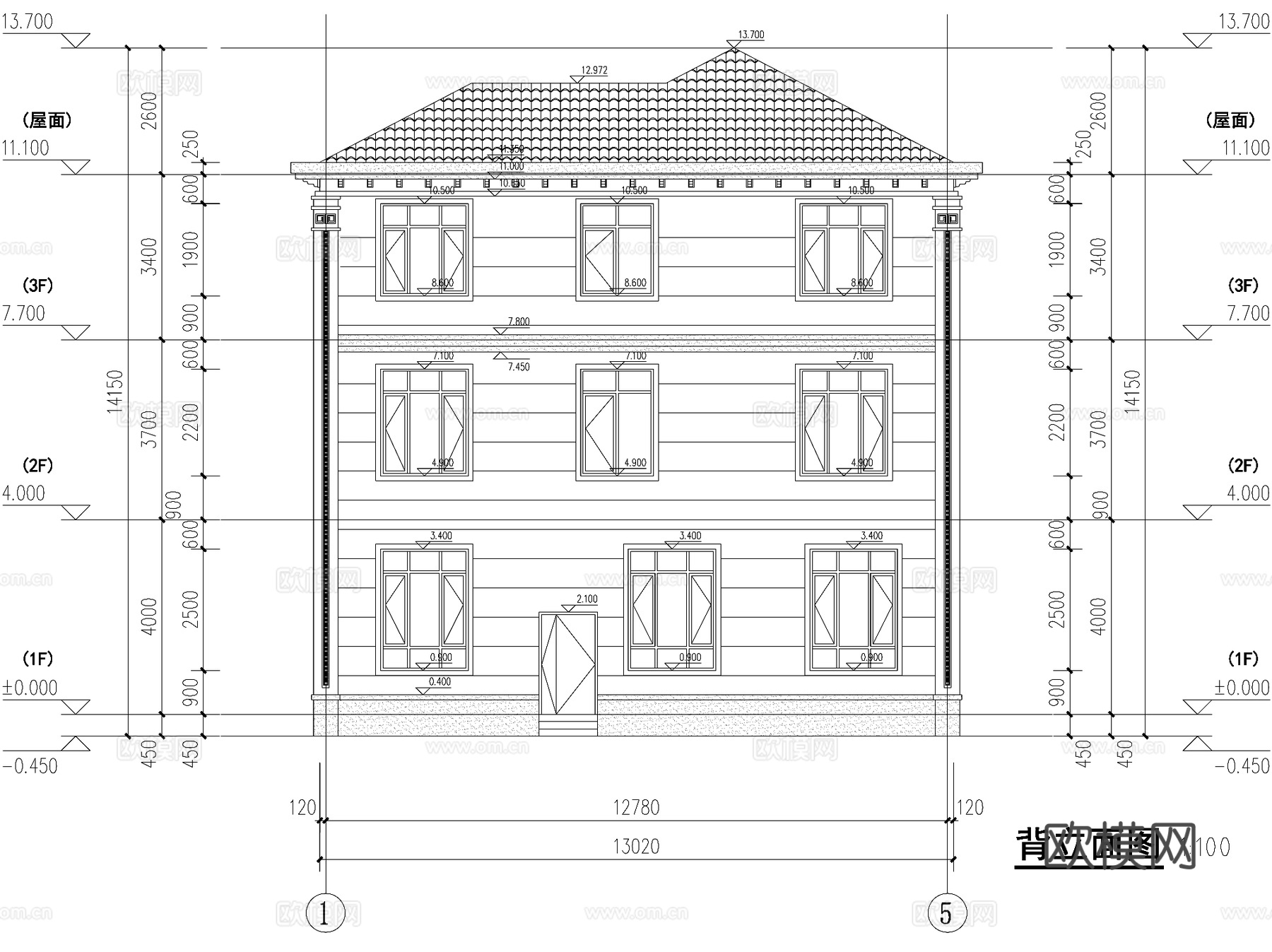 新中式三层独栋别墅乡村农村自建房住宅建筑CAD施工图cad施工图