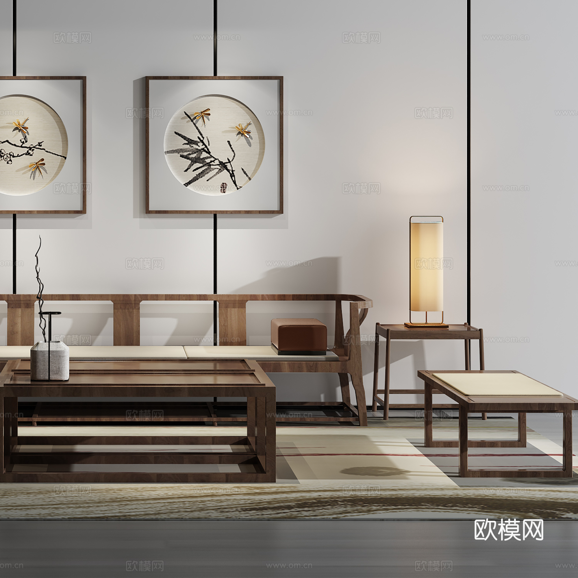 现代沙发茶几壁画组合3d模型下载（渲染图2）