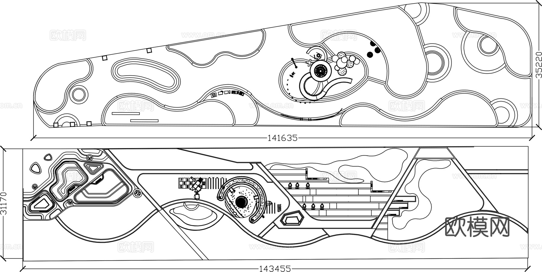 带状公园方案布局cad施工图