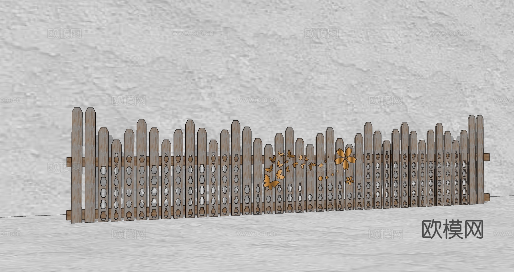 现代生态户外花园卡通木质栏杆动物围栏护栏彩色花朵儿童创意栅栏su模型