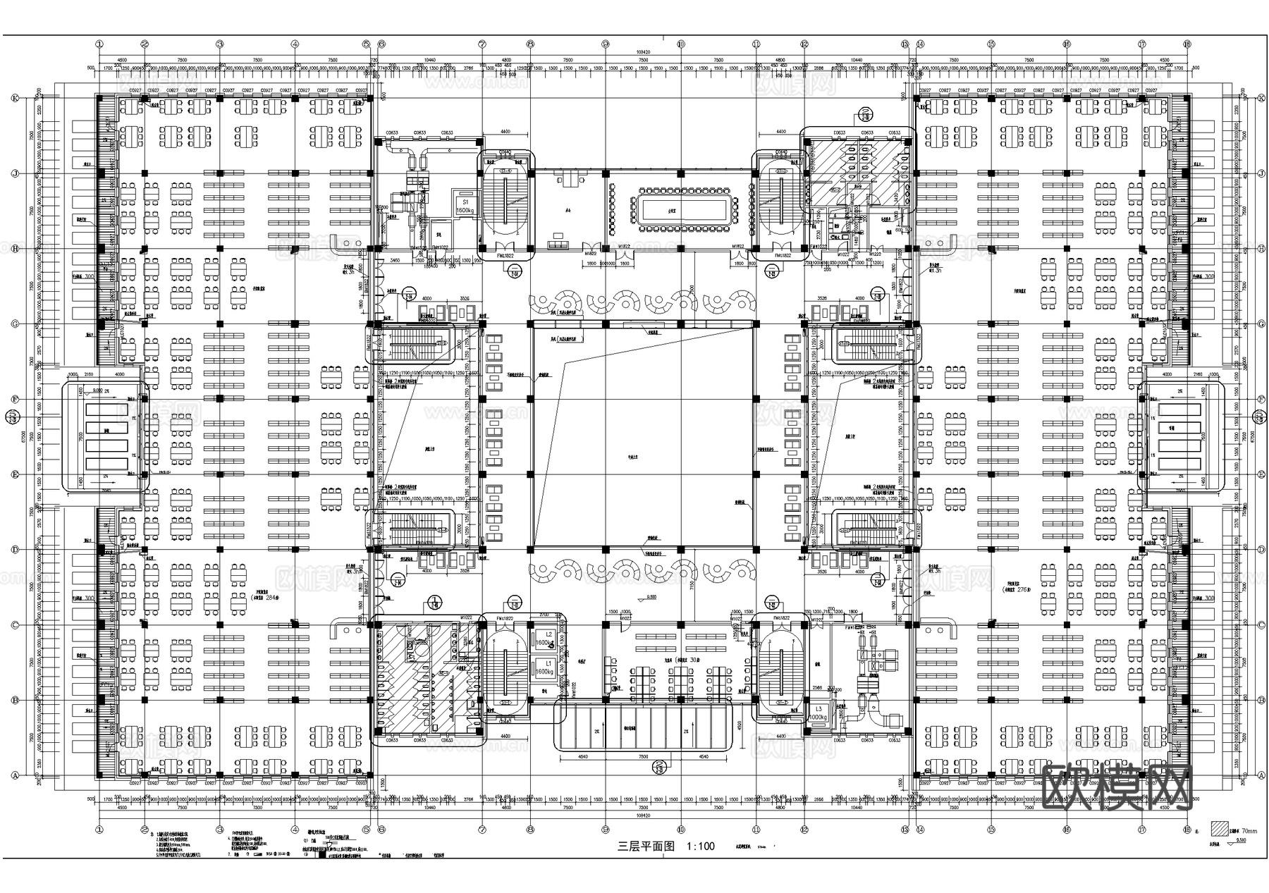 五层大学图书馆建筑平面图吊顶图cad施工图
