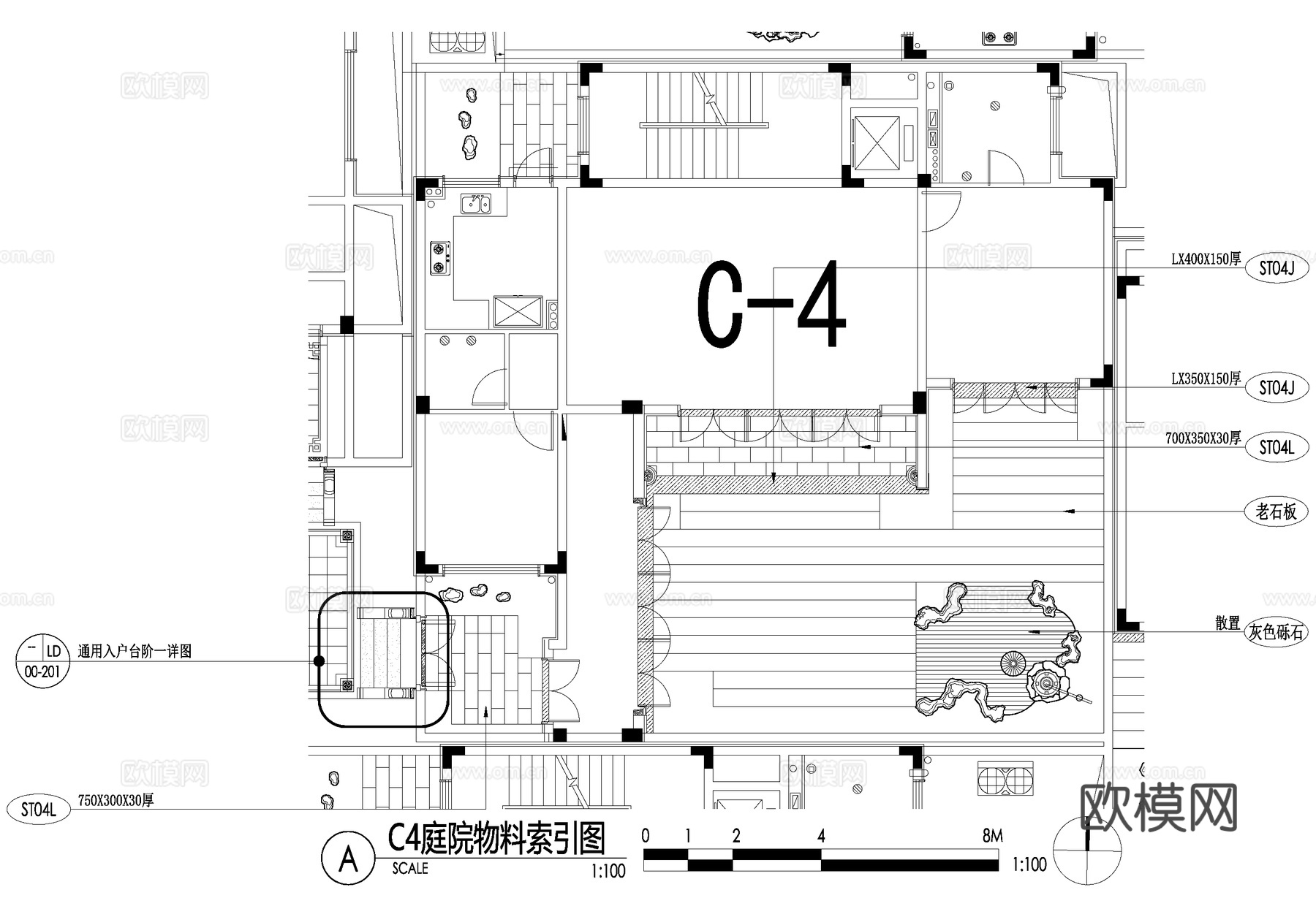 新中式别墅庭院景观平面图CAD施工图cad施工图