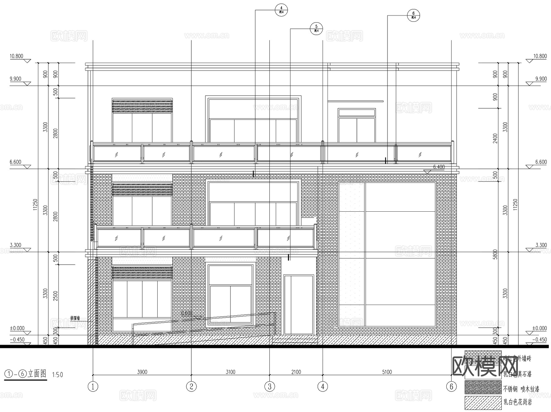 现代三层合院别墅乡村农村自建房住宅建筑CAD施工图cad施工图