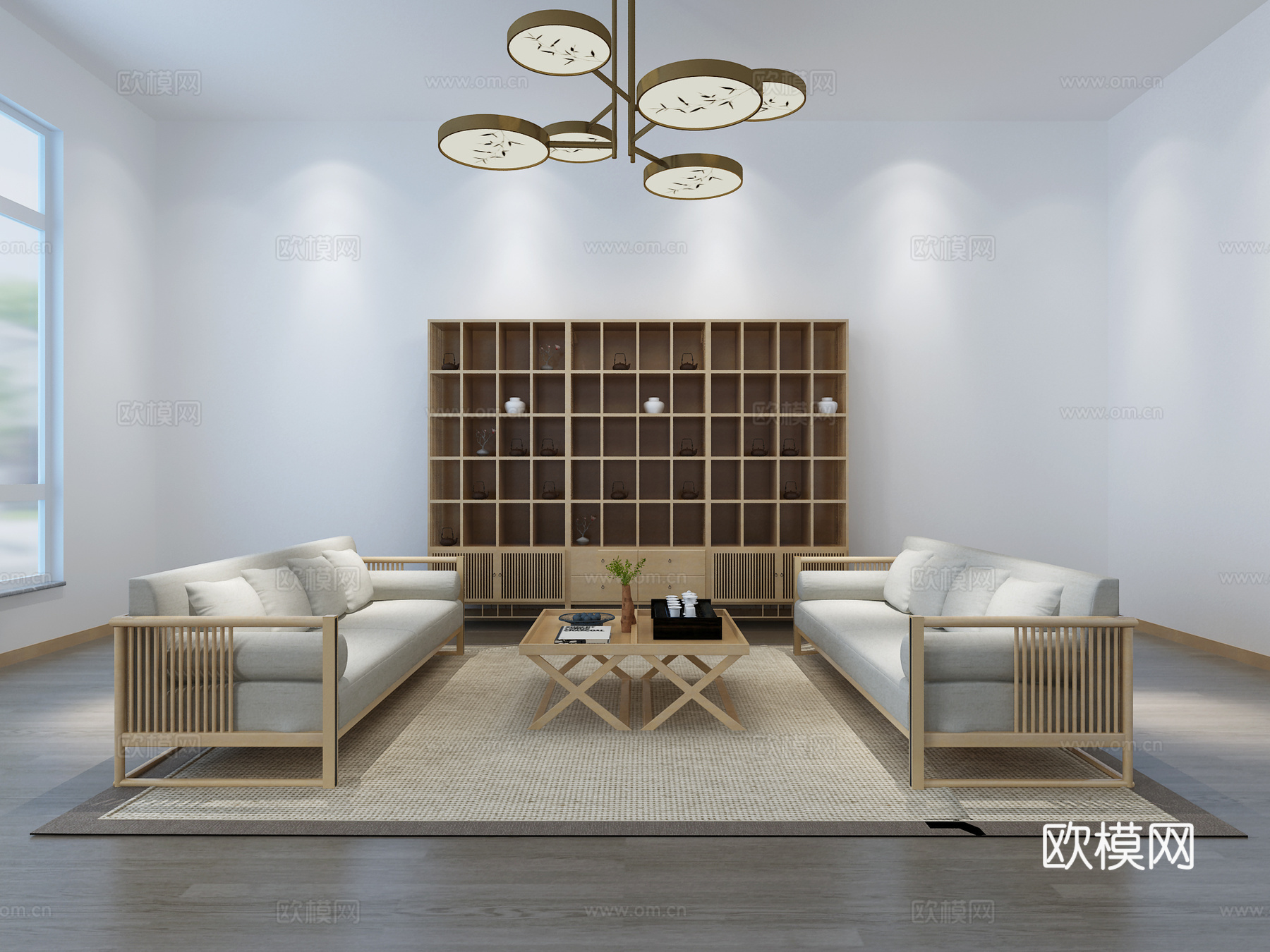 新中式茶室柜子吊灯 茶室3d模型下载（渲染图2）