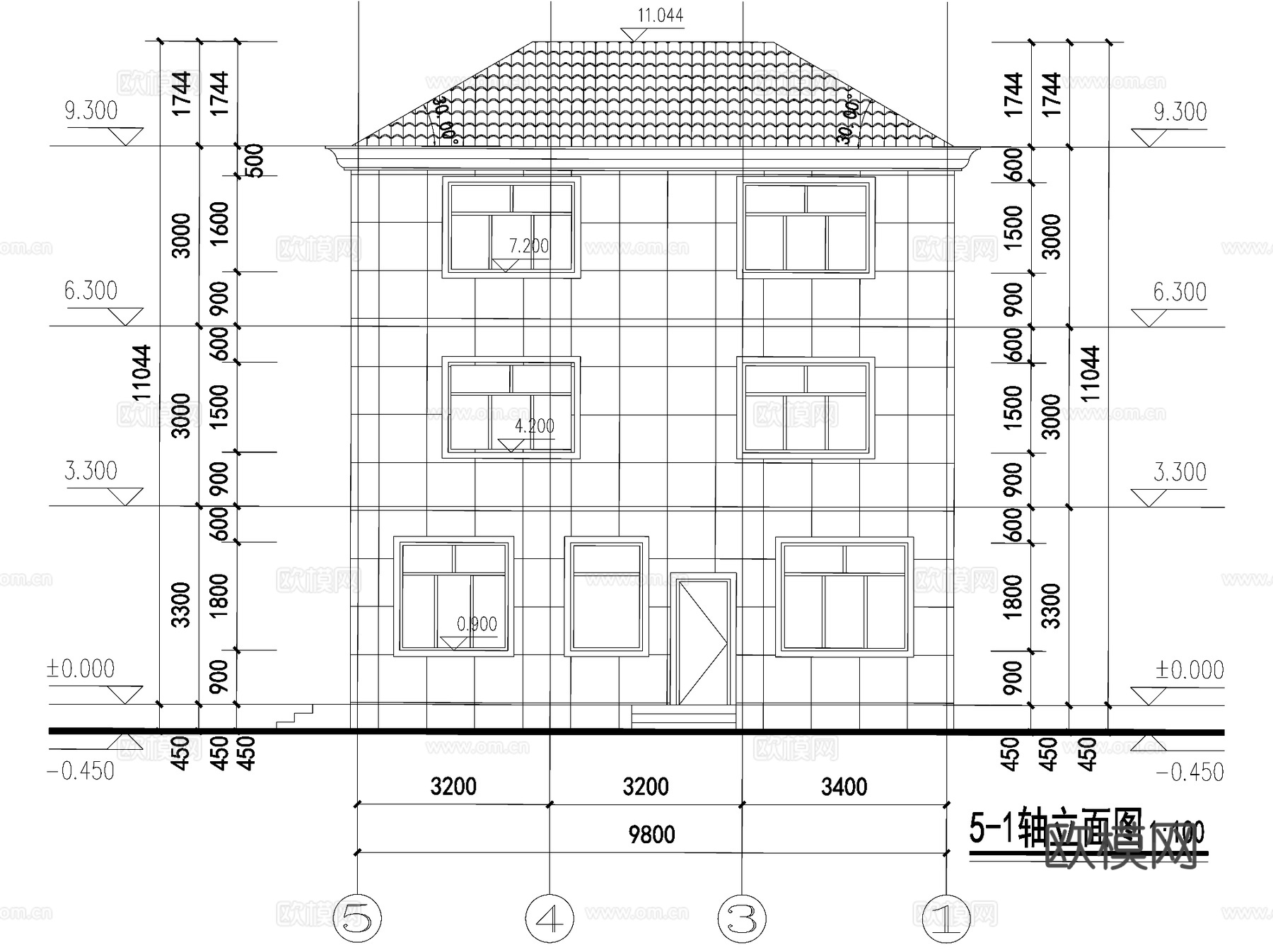 欧式简约三层独栋别墅农村乡村自建房住宅建筑CAD施工图cad施工图