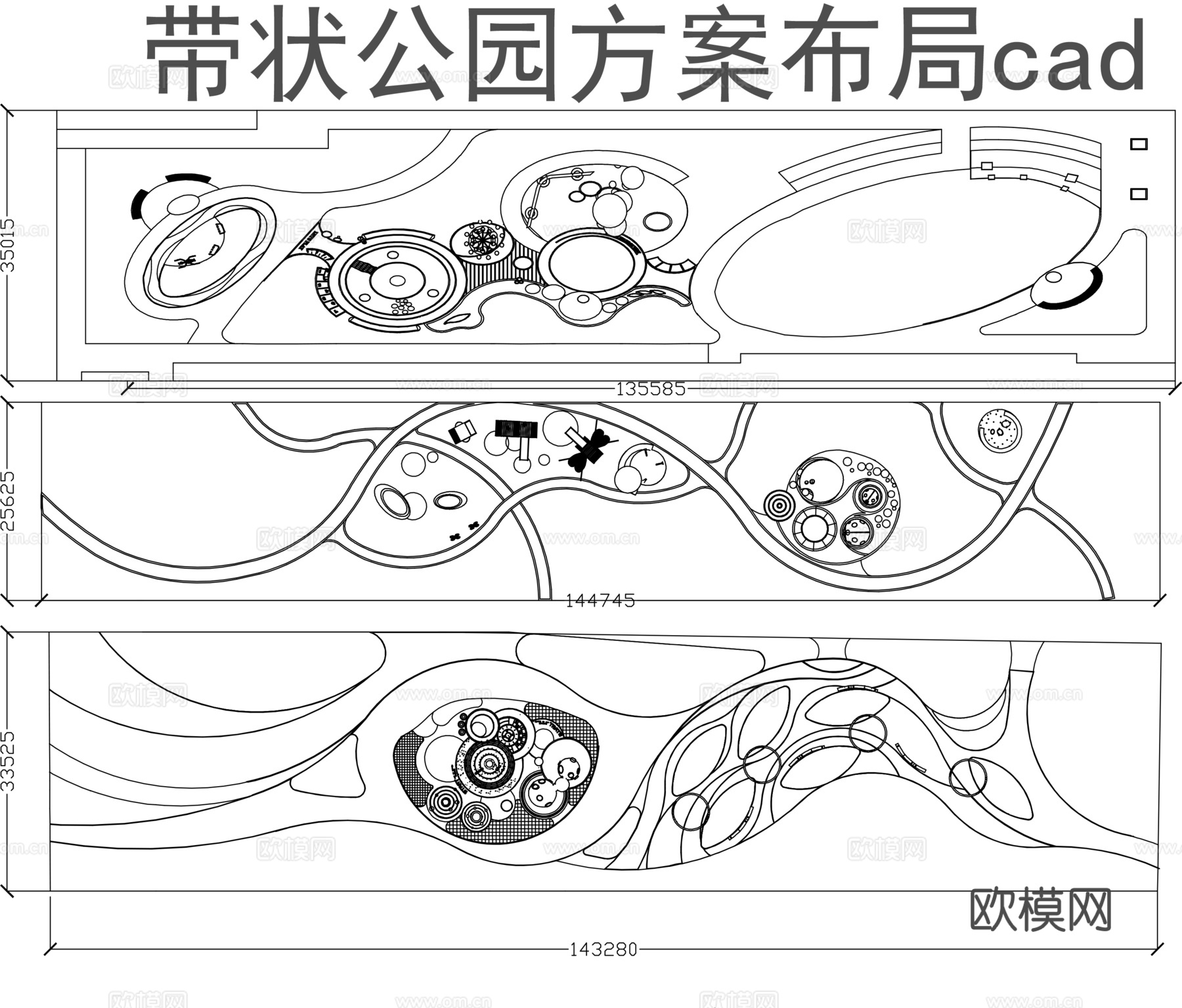 带状公园方案布局cad施工图