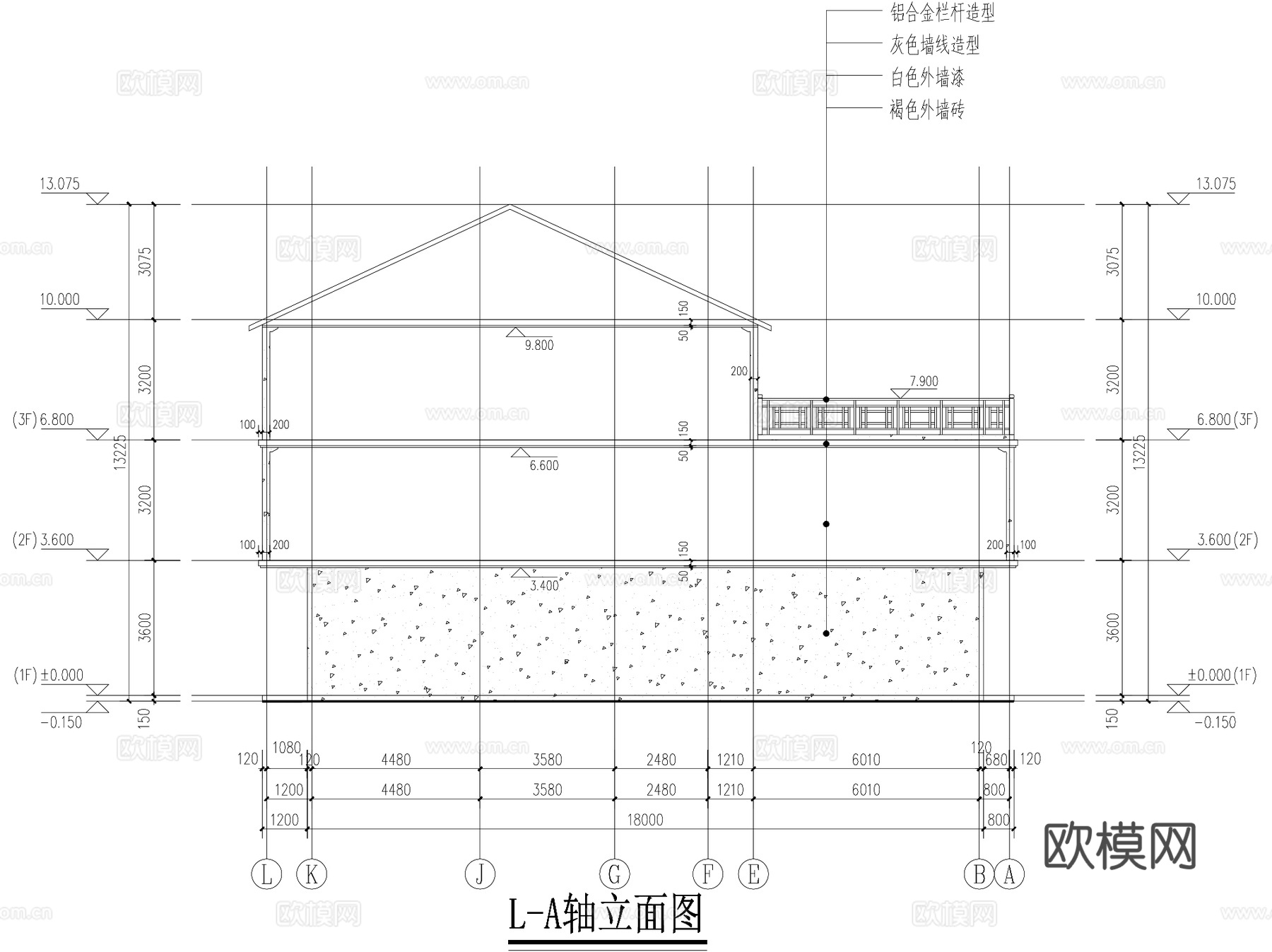 新中式三层别墅农村自建房临街商铺门面建筑CAD施工图cad施工图