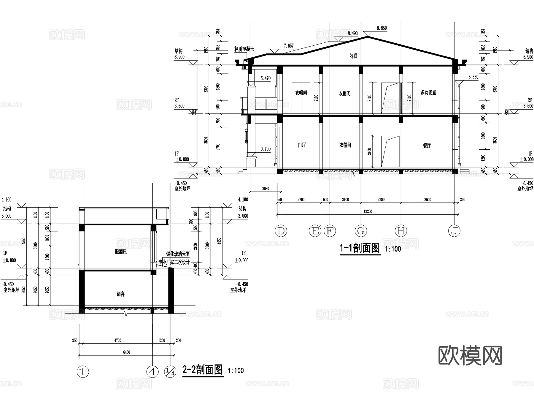 新中式二层合院别墅农村乡村自建房建筑CAD施工图cad施工图