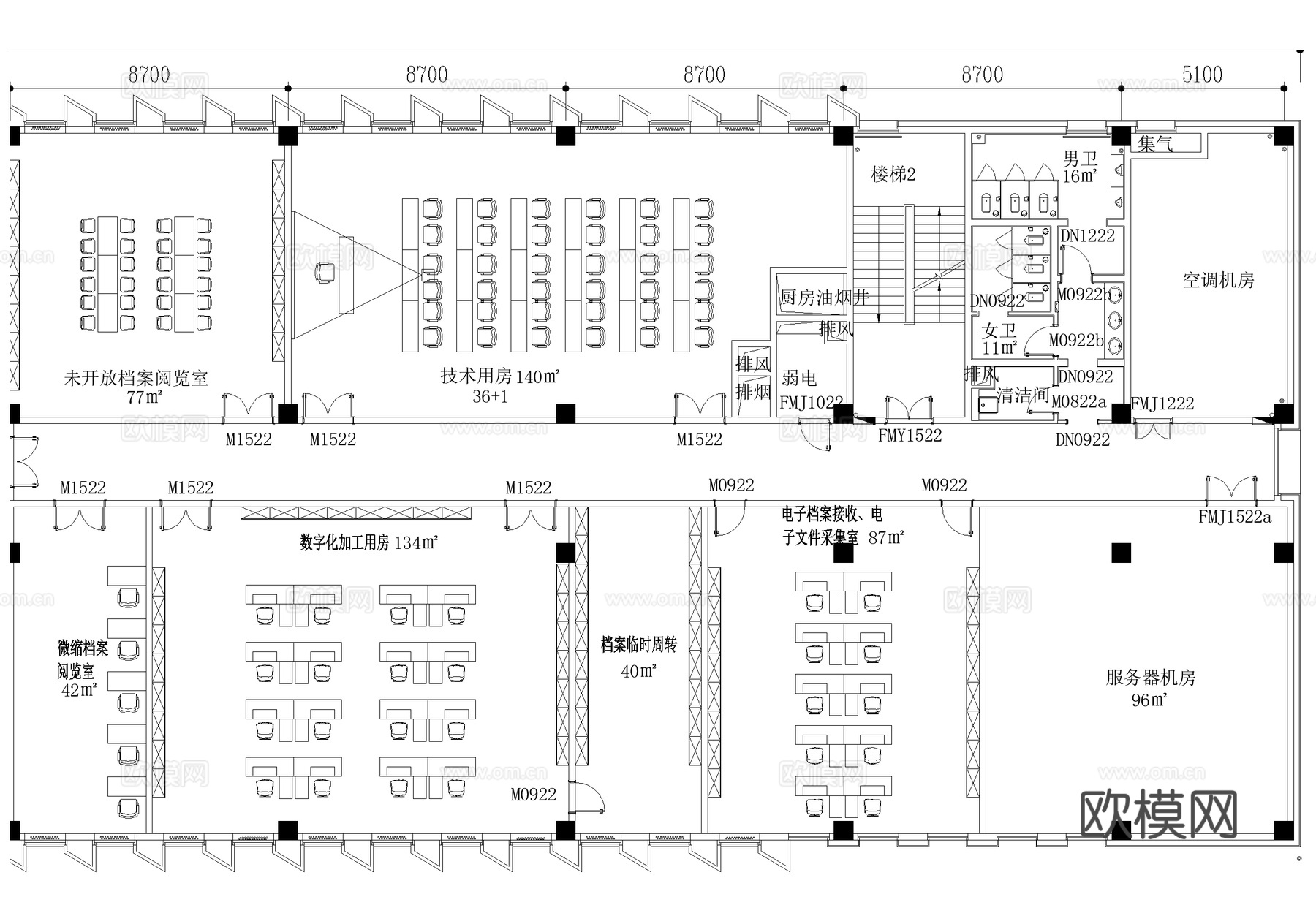 图书馆平面图阅览室档案保管室cad施工图